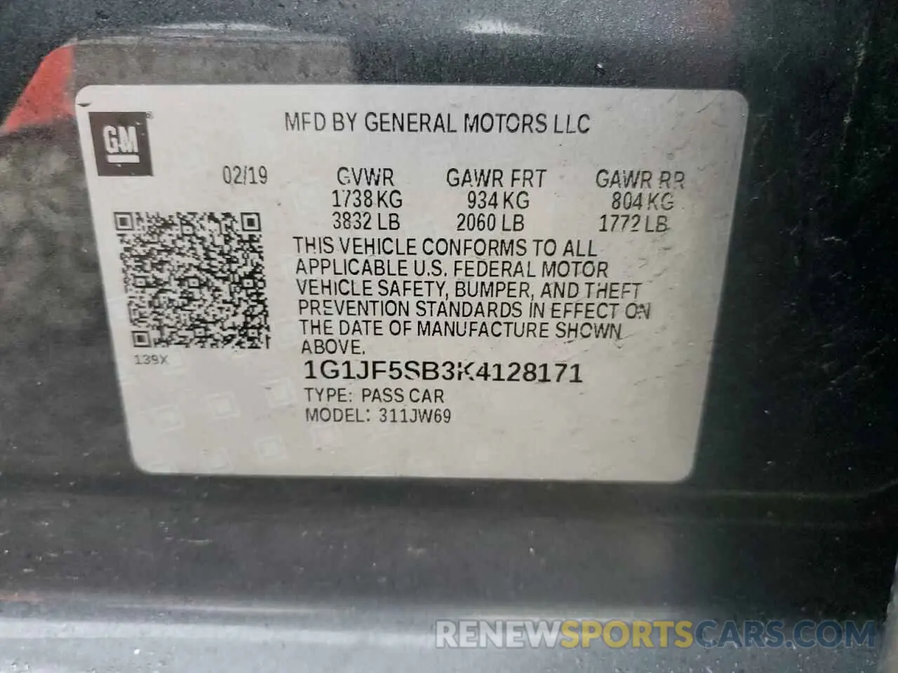 12 fotografías del automóvil dañado 1G1JF5SB3K4128171 CHEVROLET SONIC 2019