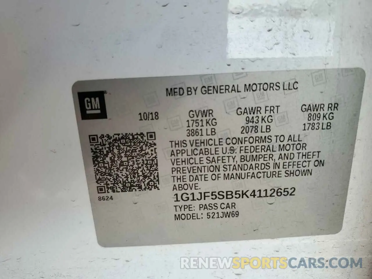 12 fotografías del automóvil dañado 1G1JF5SB5K4112652 CHEVROLET SONIC 2019