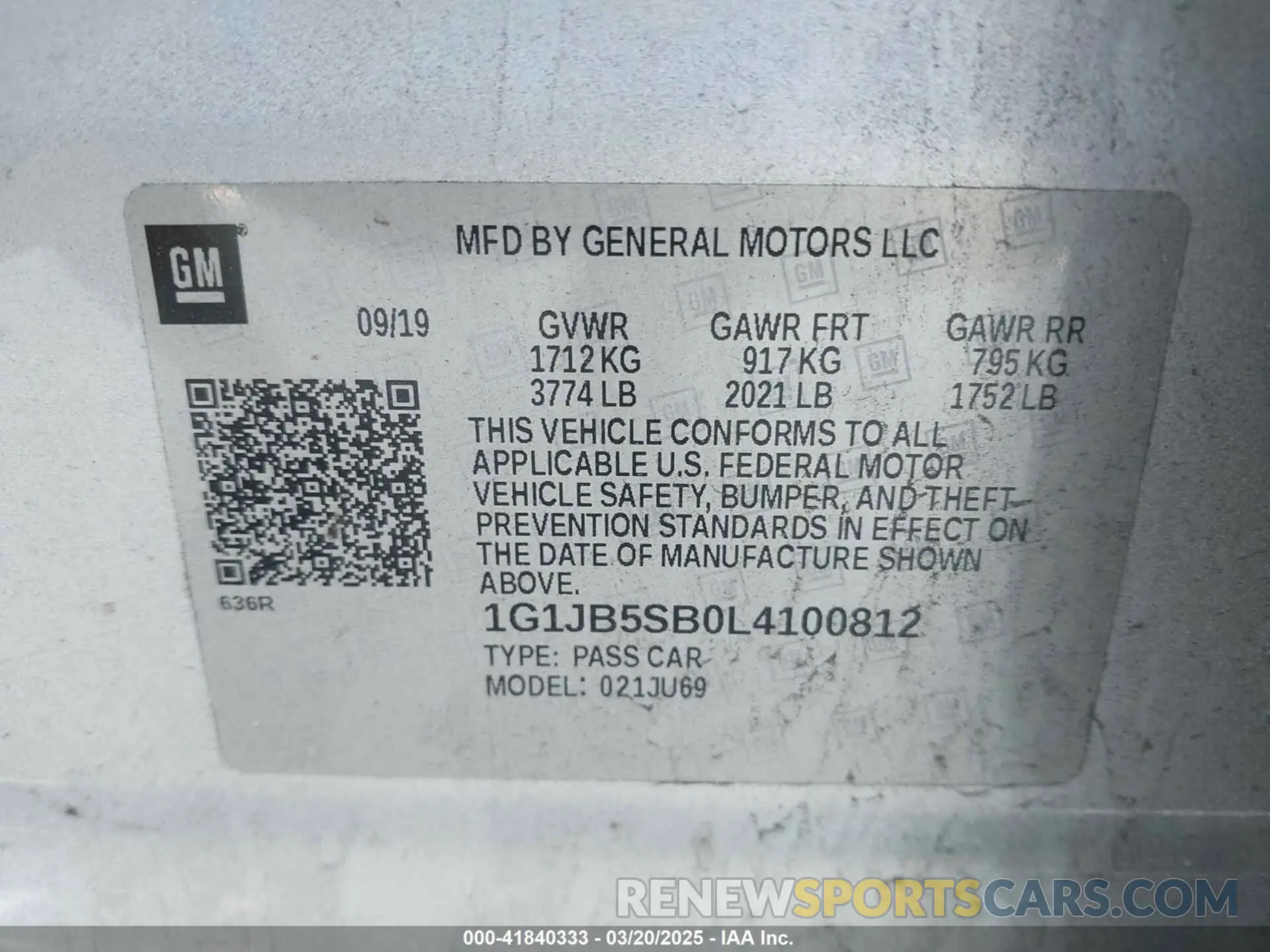 9 fotografías del automóvil dañado 1G1JB5SB0L4100812 CHEVROLET SONIC 2020