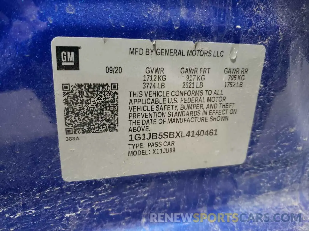 13 fotografías del automóvil dañado 1G1JB5SBXL4140461 CHEVROLET SONIC 2020