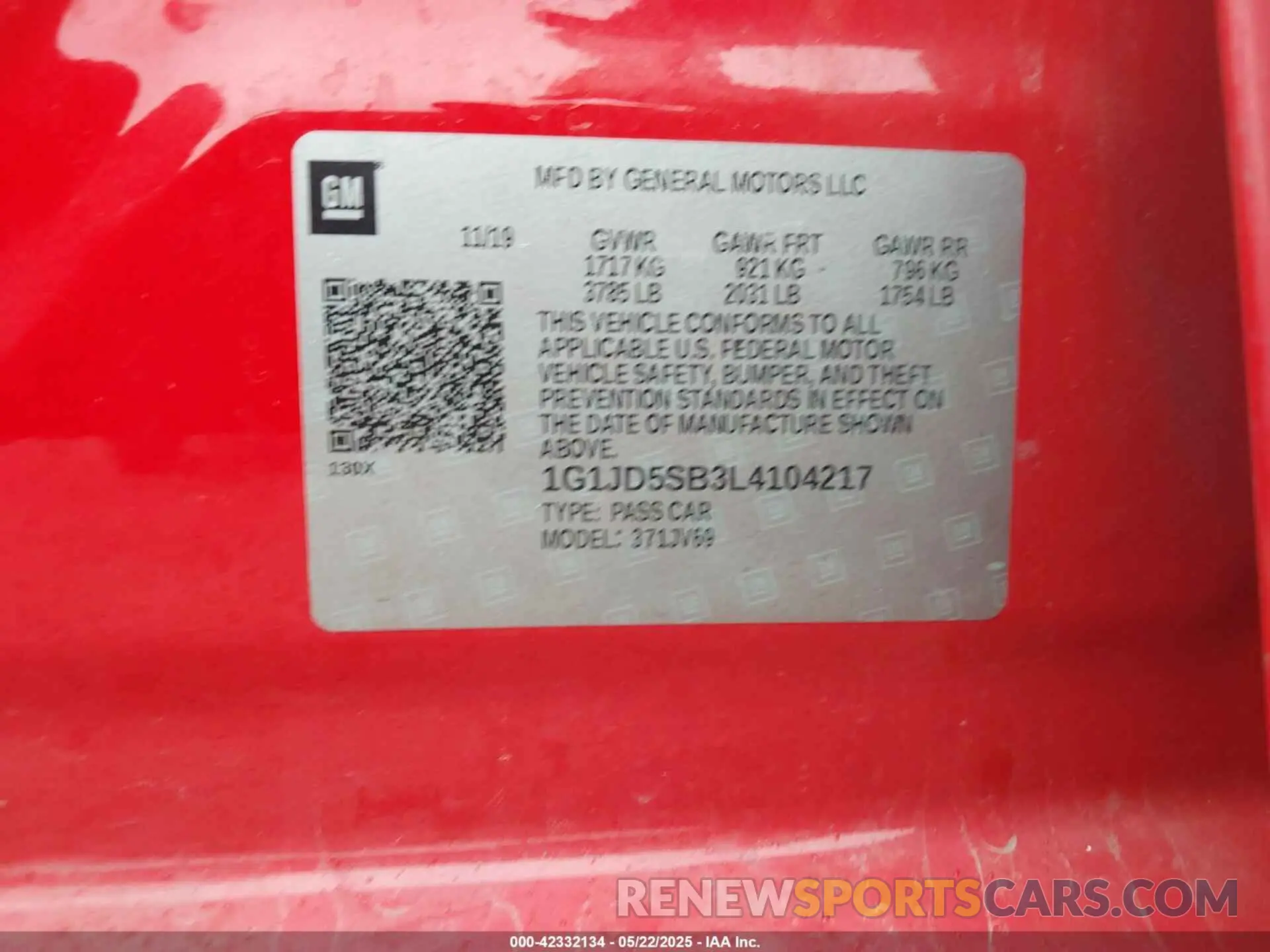 9 fotografías del automóvil dañado 1G1JD5SB3L4104217 CHEVROLET SONIC 2020