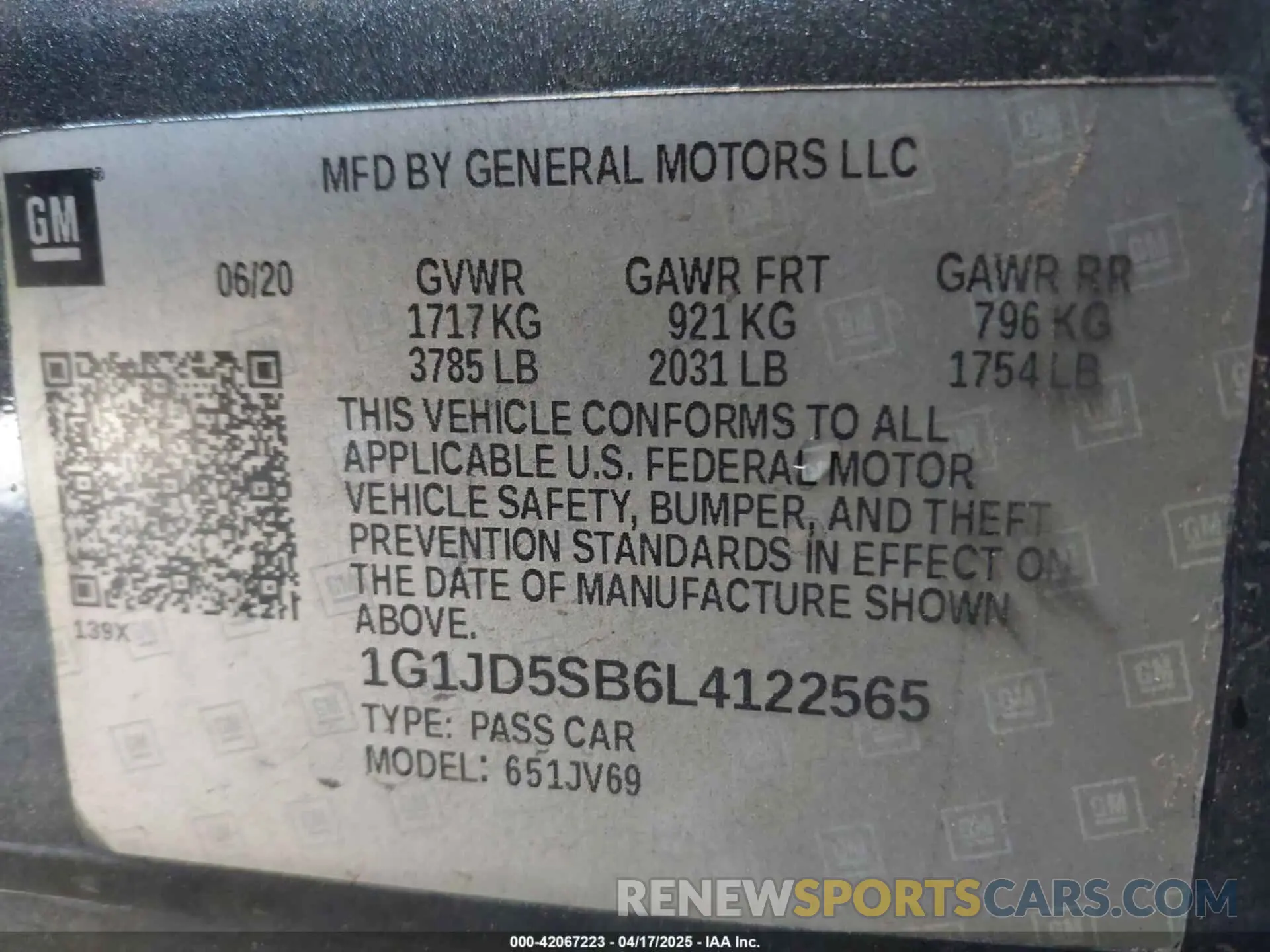 9 fotografías del automóvil dañado 1G1JD5SB6L4122565 CHEVROLET SONIC 2020