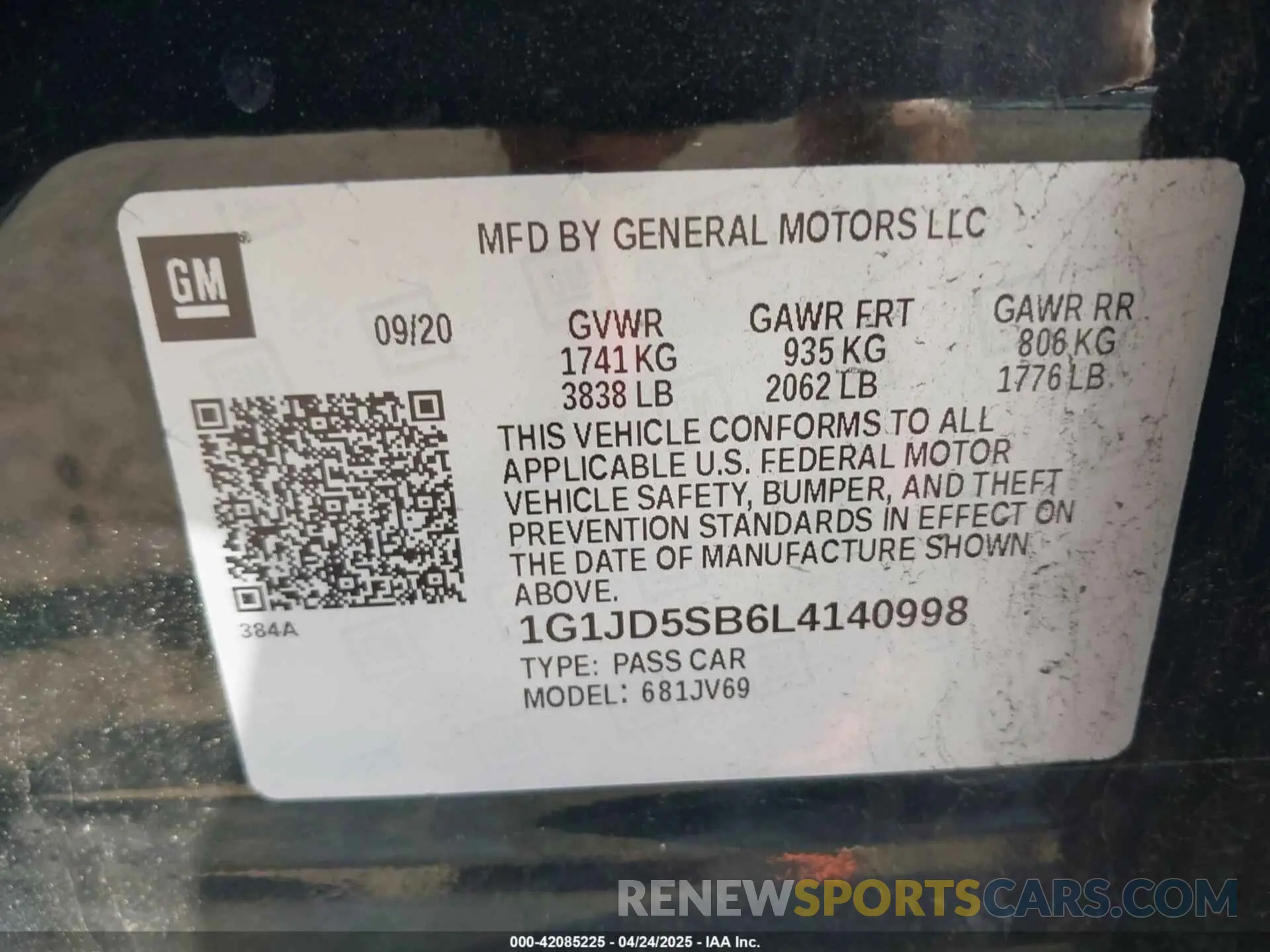 9 fotografías del automóvil dañado 1G1JD5SB6L4140998 CHEVROLET SONIC 2020