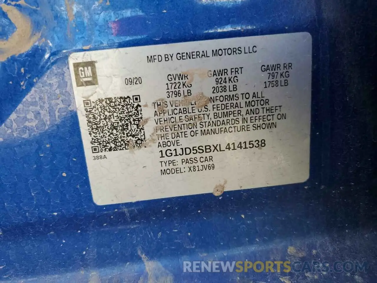 12 fotografías del automóvil dañado 1G1JD5SBXL4141538 CHEVROLET SONIC 2020
