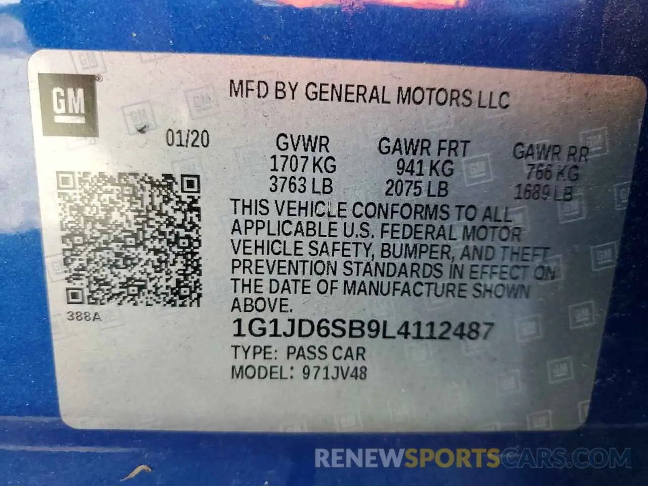 14 fotografías del automóvil dañado 1G1JD6SB9L4112487 CHEVROLET SONIC 2020