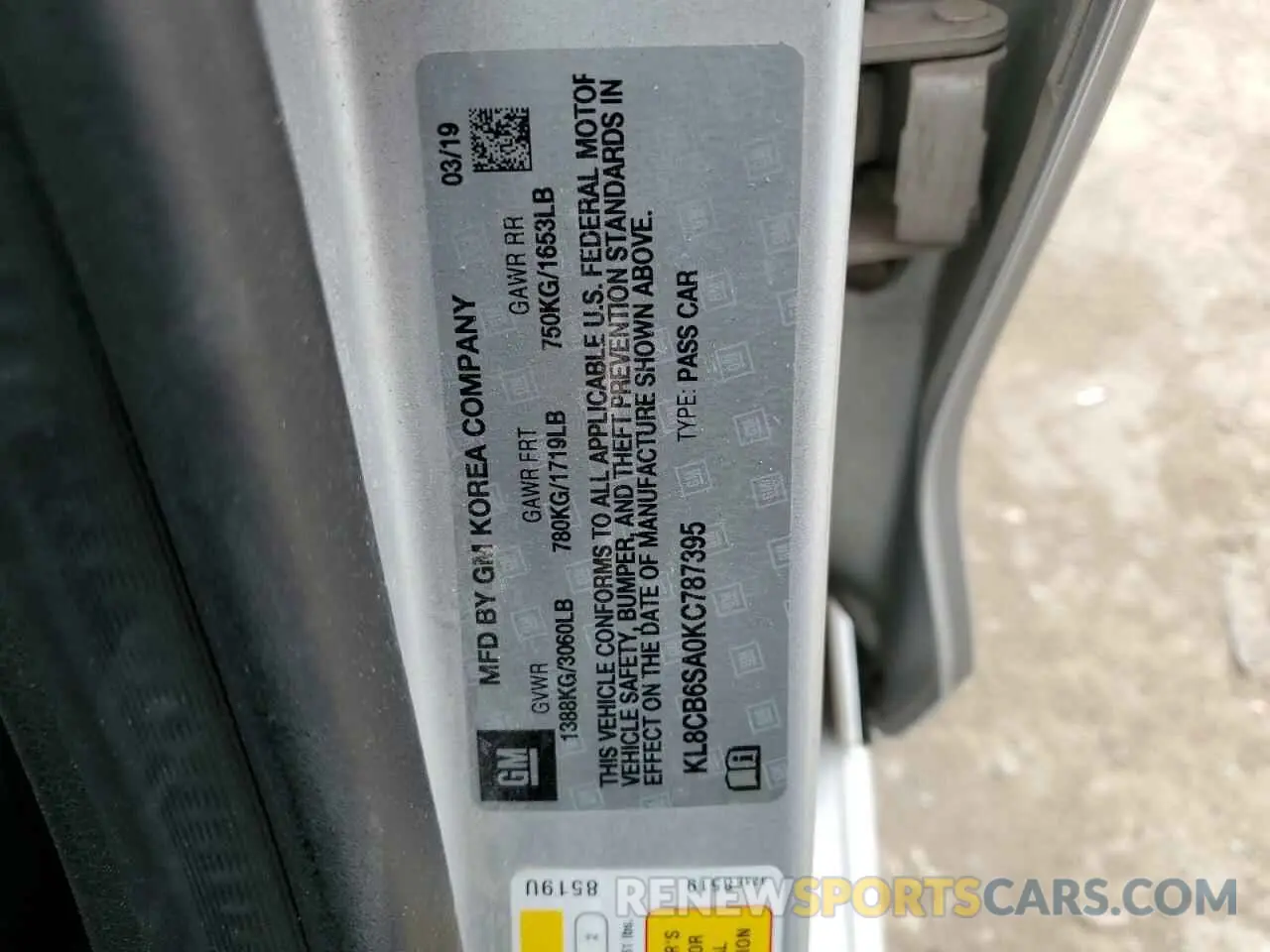 13 fotografías del automóvil dañado KL8CB6SA0KC787395 CHEVROLET SPARK 2019