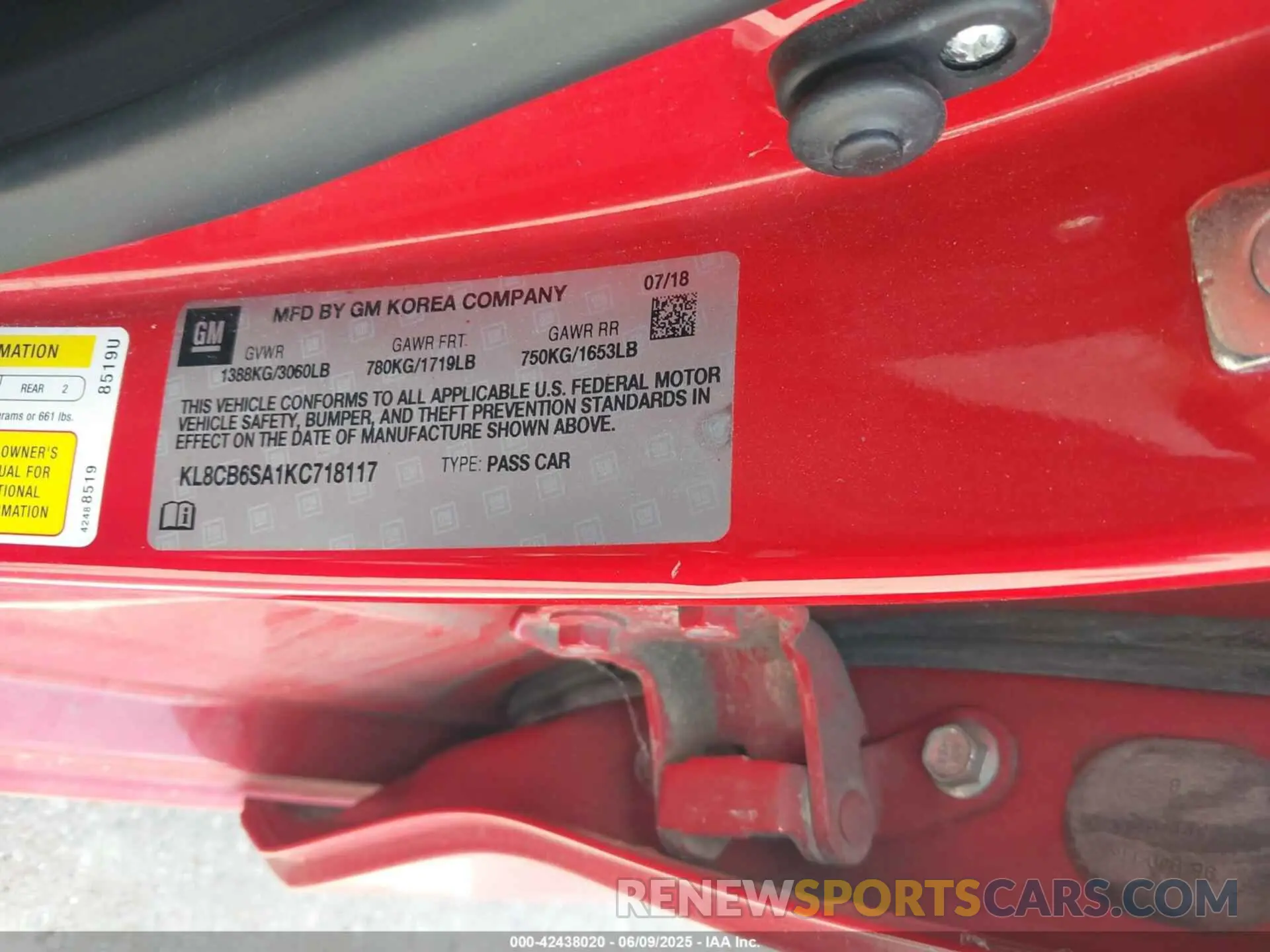 9 fotografías del automóvil dañado KL8CB6SA1KC718117 CHEVROLET SPARK 2019