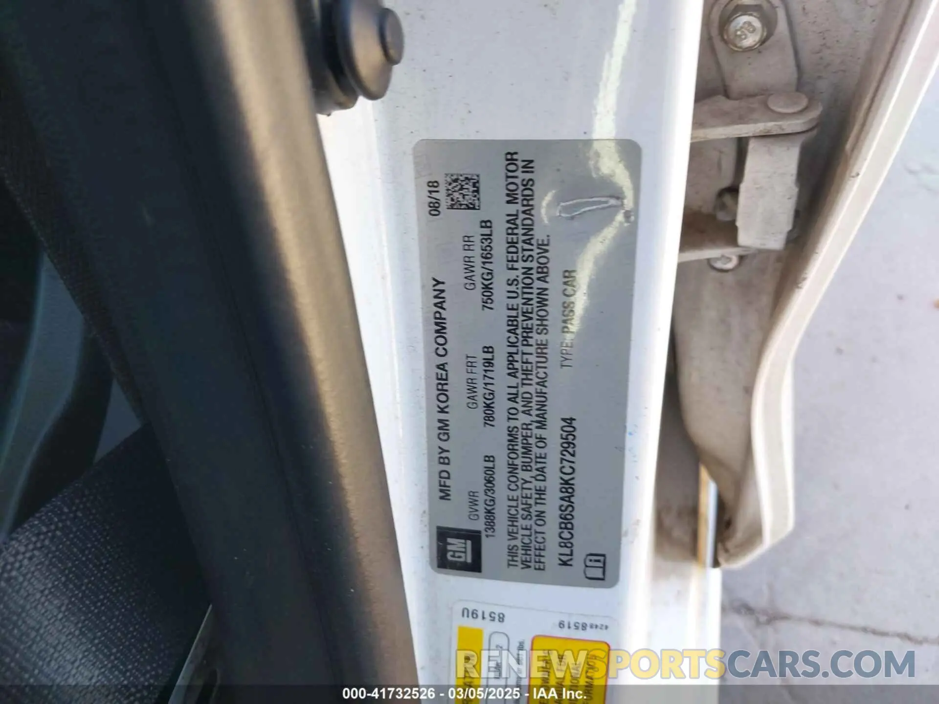 9 fotografías del automóvil dañado KL8CB6SA8KC729504 CHEVROLET SPARK 2019