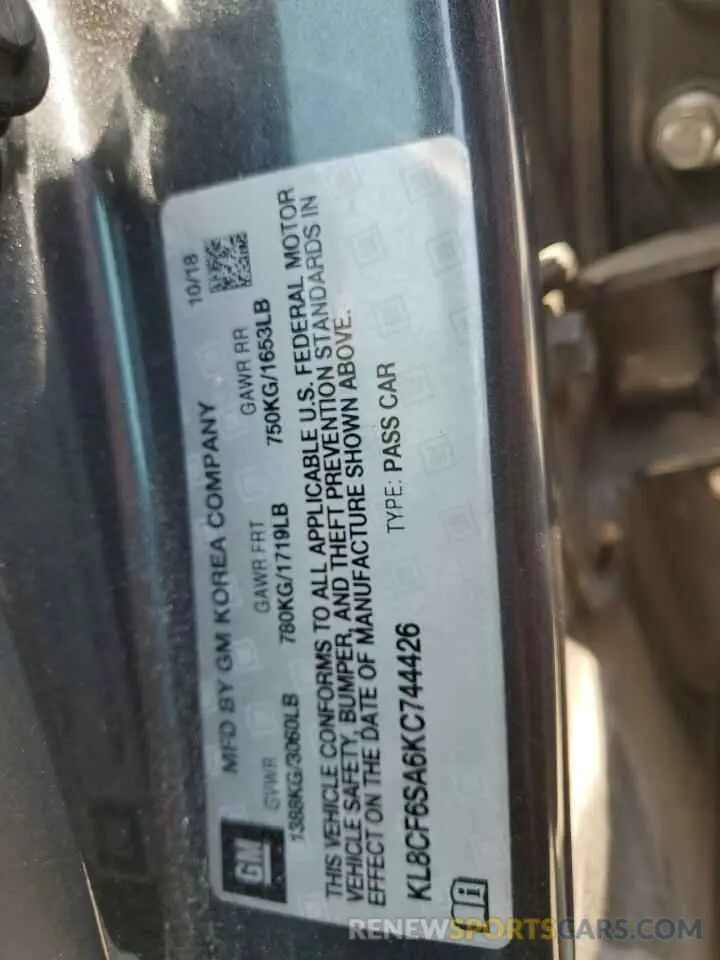 13 fotografías del automóvil dañado KL8CF6SA6KC744426 CHEVROLET SPARK 2019