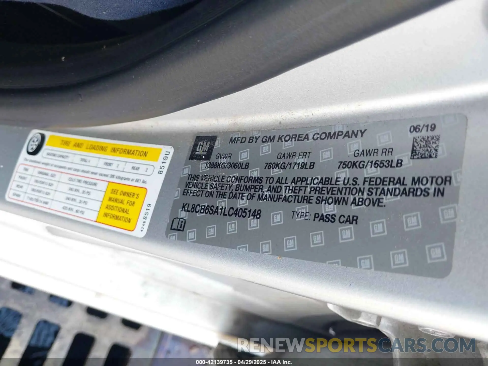 9 fotografías del automóvil dañado KL8CB6SA1LC405148 CHEVROLET SPARK 2020