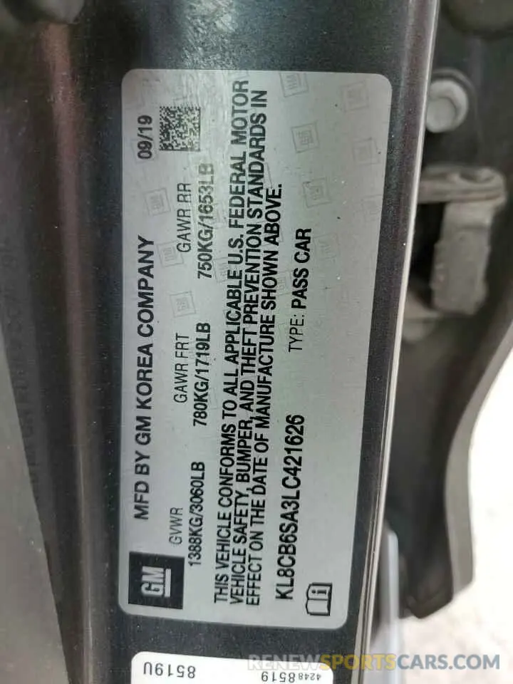 13 fotografías del automóvil dañado KL8CB6SA3LC421626 CHEVROLET SPARK 2020