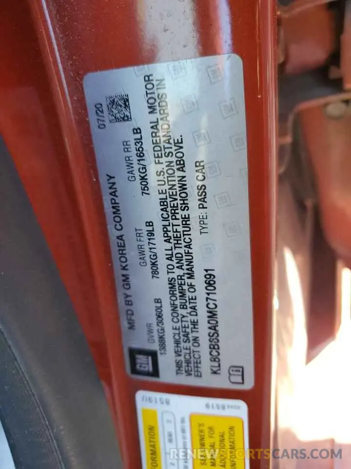 12 fotografías del automóvil dañado KL8CB6SA0MC710691 CHEVROLET SPARK 2021