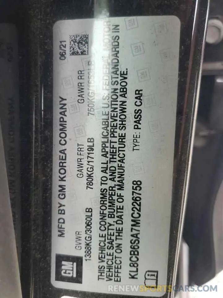 12 fotografías del automóvil dañado KL8CB6SA7MC226758 CHEVROLET SPARK 2021