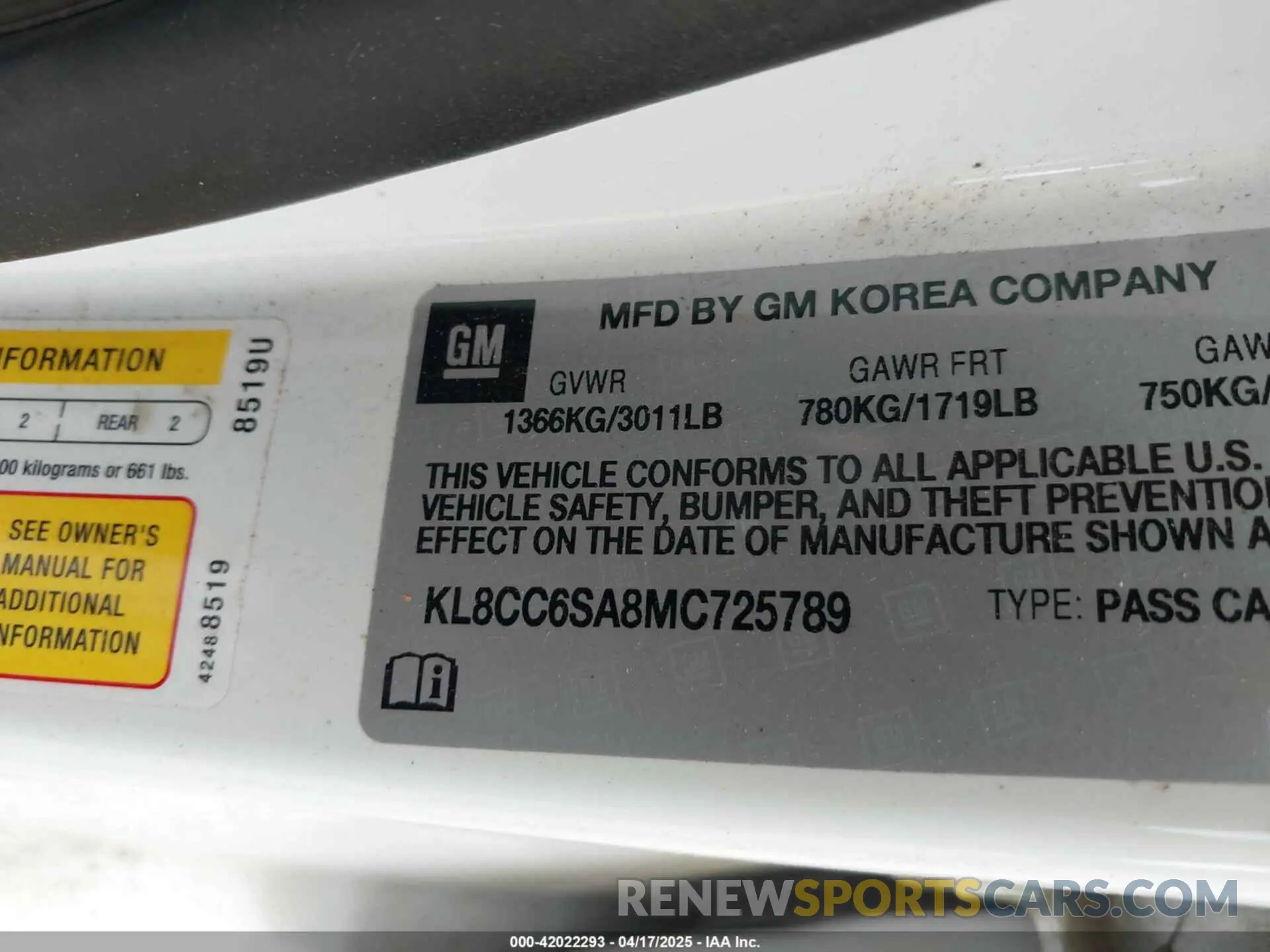 9 fotografías del automóvil dañado KL8CC6SA8MC725789 CHEVROLET SPARK 2021