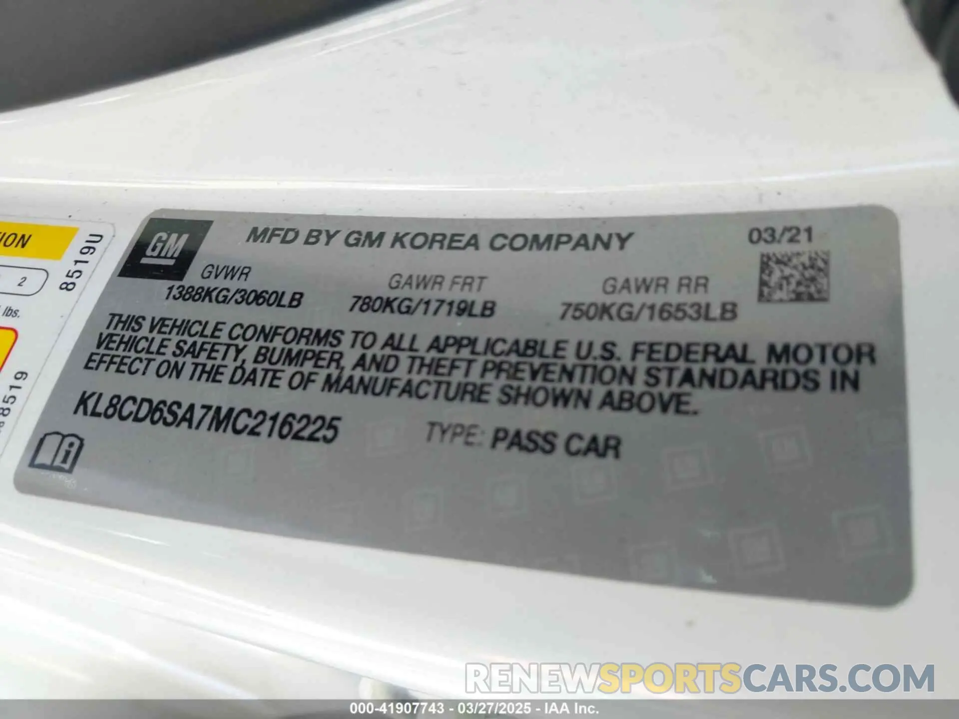 9 fotografías del automóvil dañado KL8CD6SA7MC216225 CHEVROLET SPARK 2021