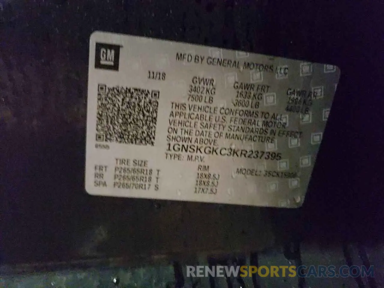 13 fotografías del automóvil dañado 1GNSKGKC3KR237395 CHEVROLET SUBURBAN 2019