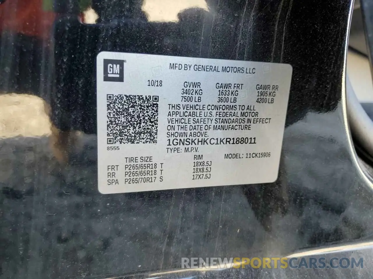 13 fotografías del automóvil dañado 1GNSKHKC1KR188011 CHEVROLET SUBURBAN 2019