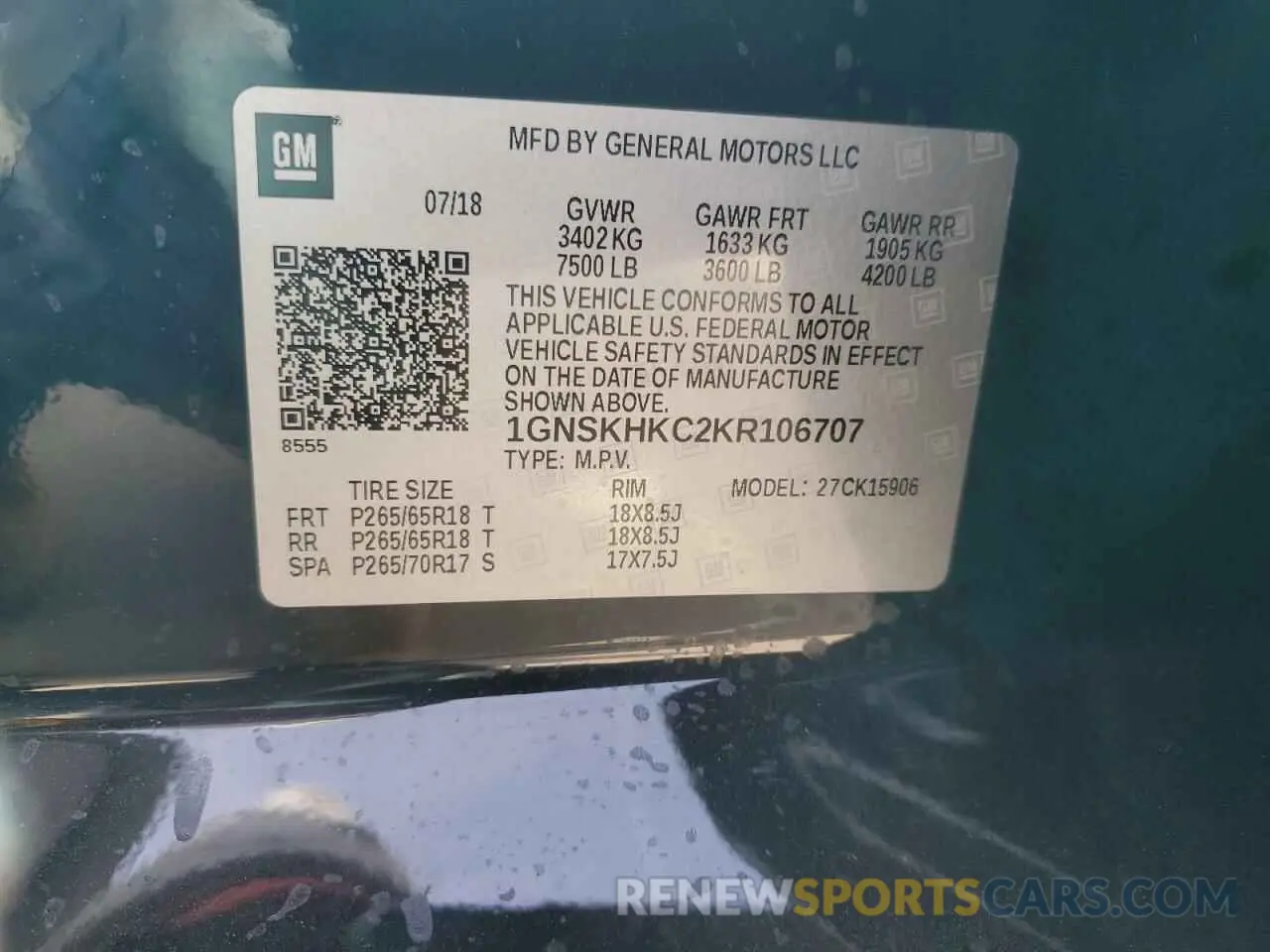 14 fotografías del automóvil dañado 1GNSKHKC2KR106707 CHEVROLET SUBURBAN 2019