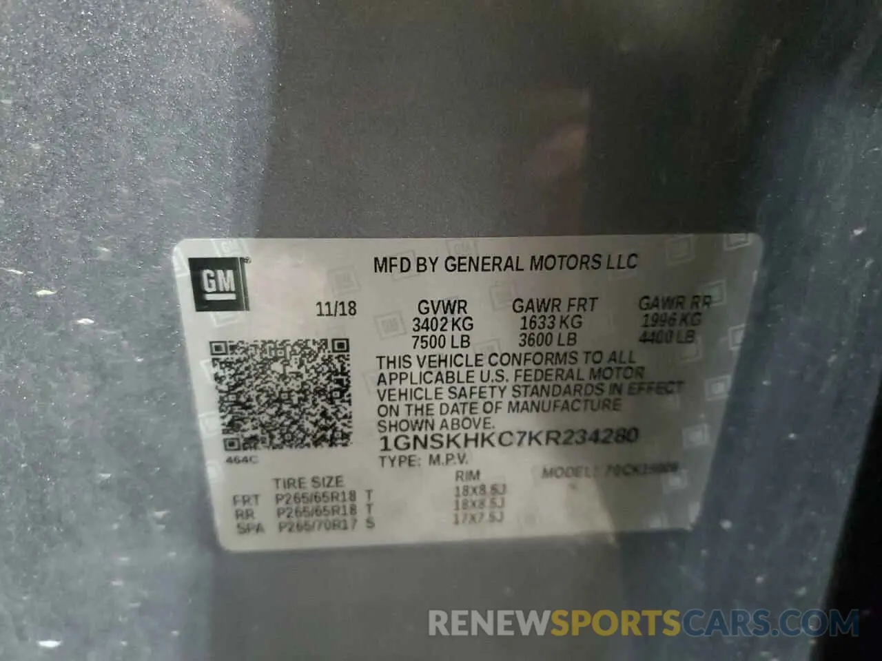 14 fotografías del automóvil dañado 1GNSKHKC7KR234280 CHEVROLET SUBURBAN 2019