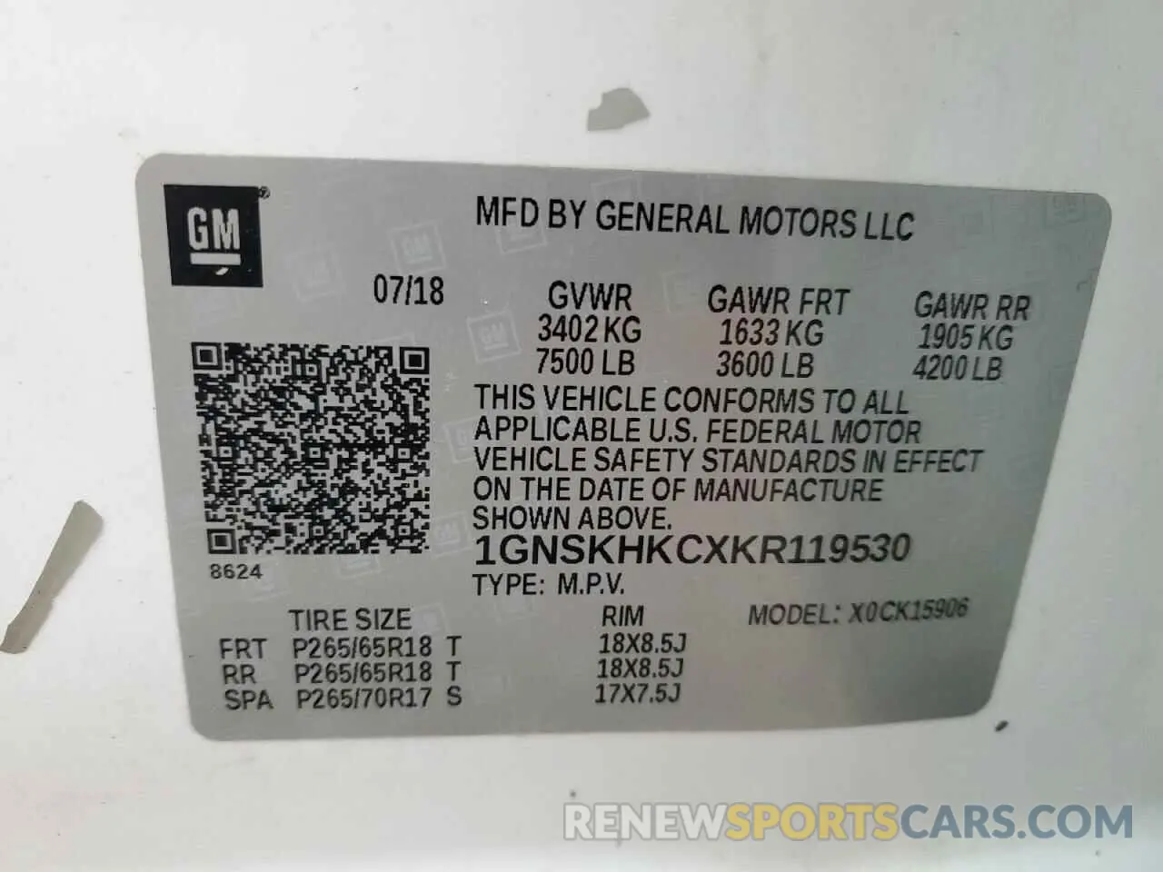 16 fotografías del automóvil dañado 1GNSKHKCXKR119530 CHEVROLET SUBURBAN 2019
