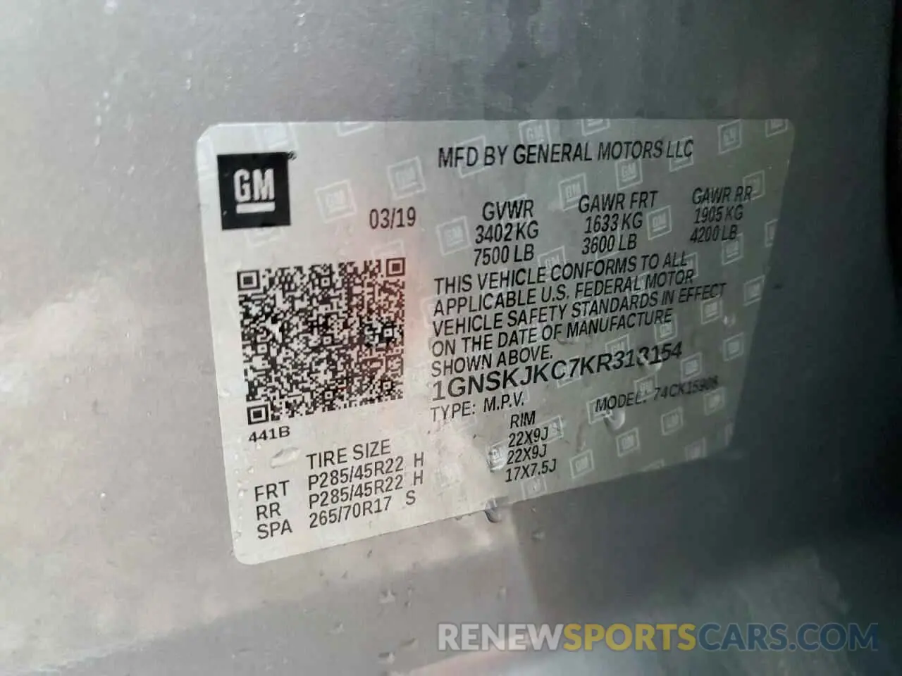 13 fotografías del automóvil dañado 1GNSKJKC7KR318154 CHEVROLET SUBURBAN 2019