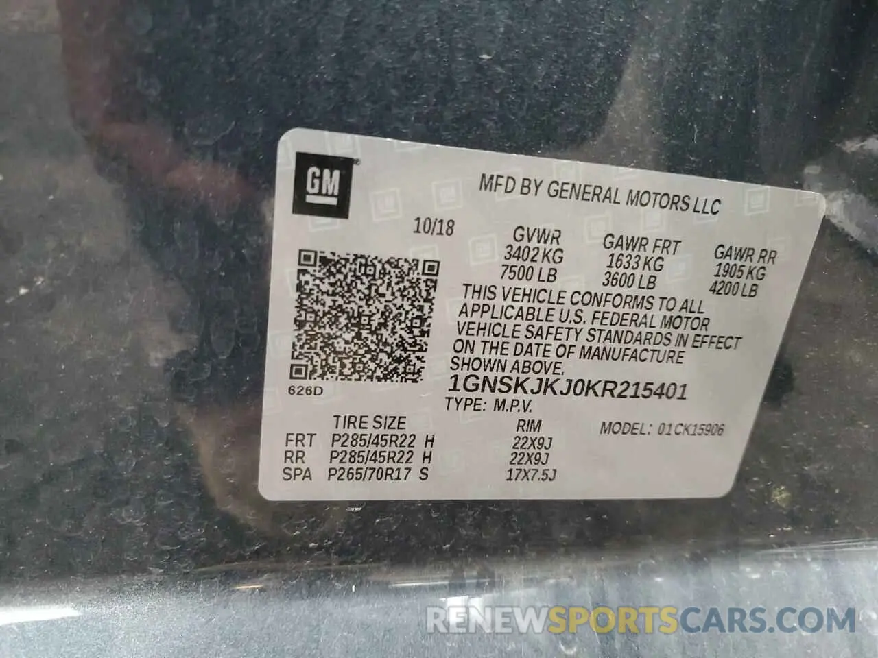 13 fotografías del automóvil dañado 1GNSKJKJ0KR215401 CHEVROLET SUBURBAN 2019
