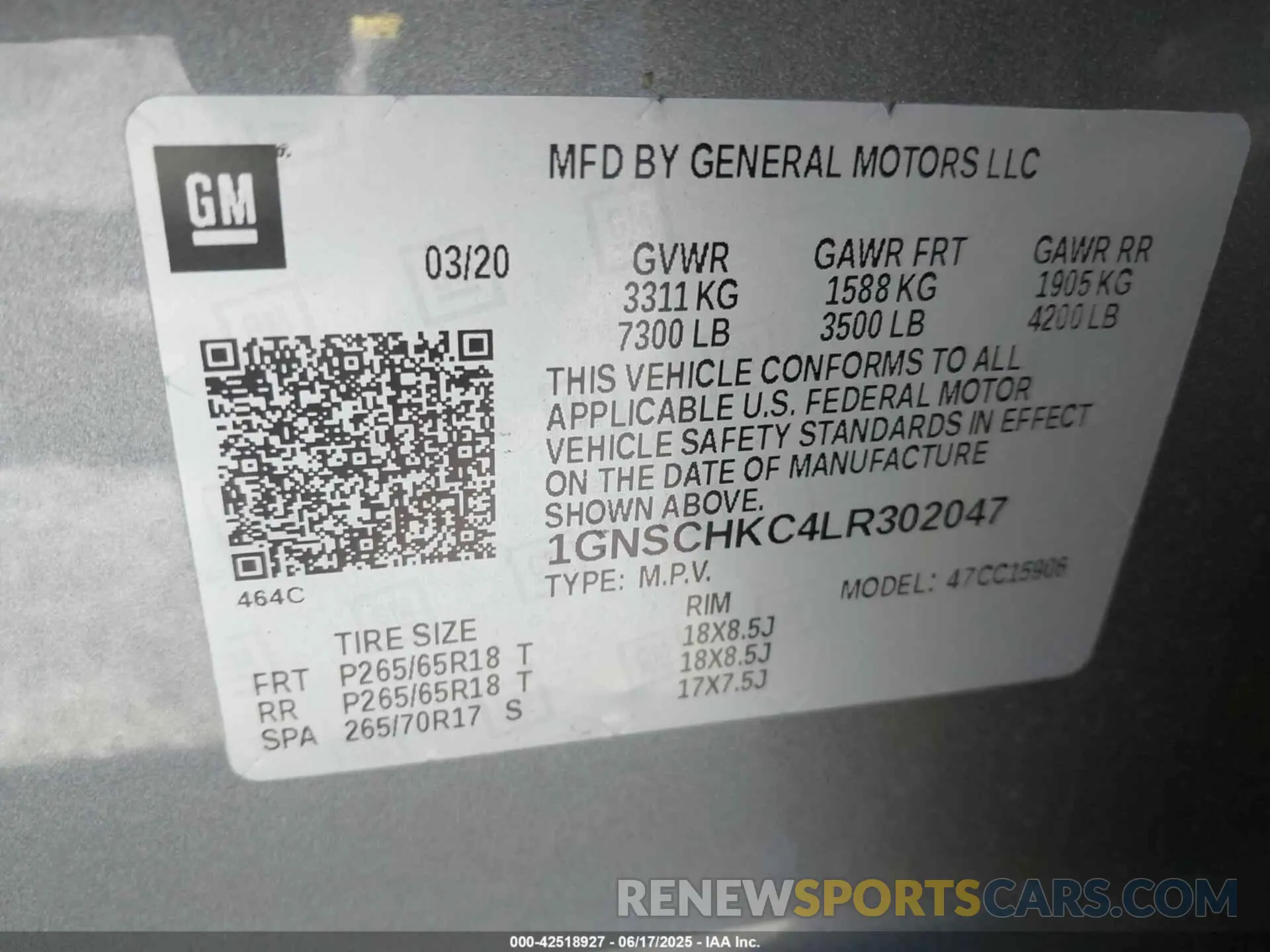 9 fotografías del automóvil dañado 1GNSCHKC4LR302047 CHEVROLET SUBURBAN 2020