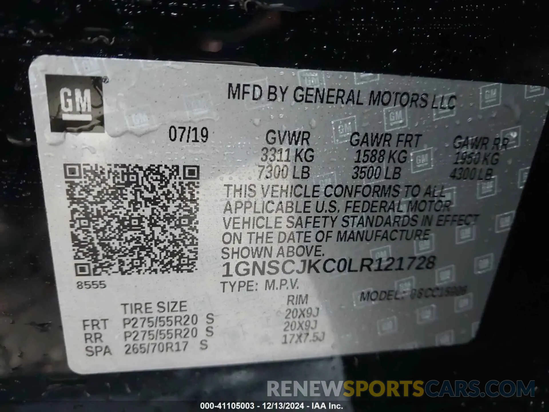 9 fotografías del automóvil dañado 1GNSCJKC0LR121728 CHEVROLET SUBURBAN 2020