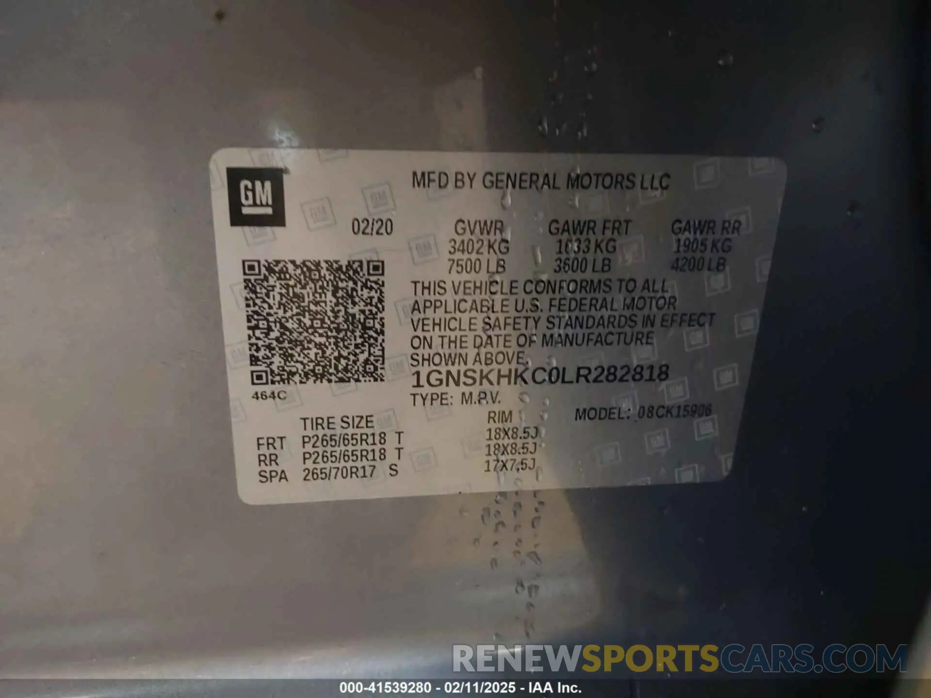 9 fotografías del automóvil dañado 1GNSKHKC0LR282818 CHEVROLET SUBURBAN 2020