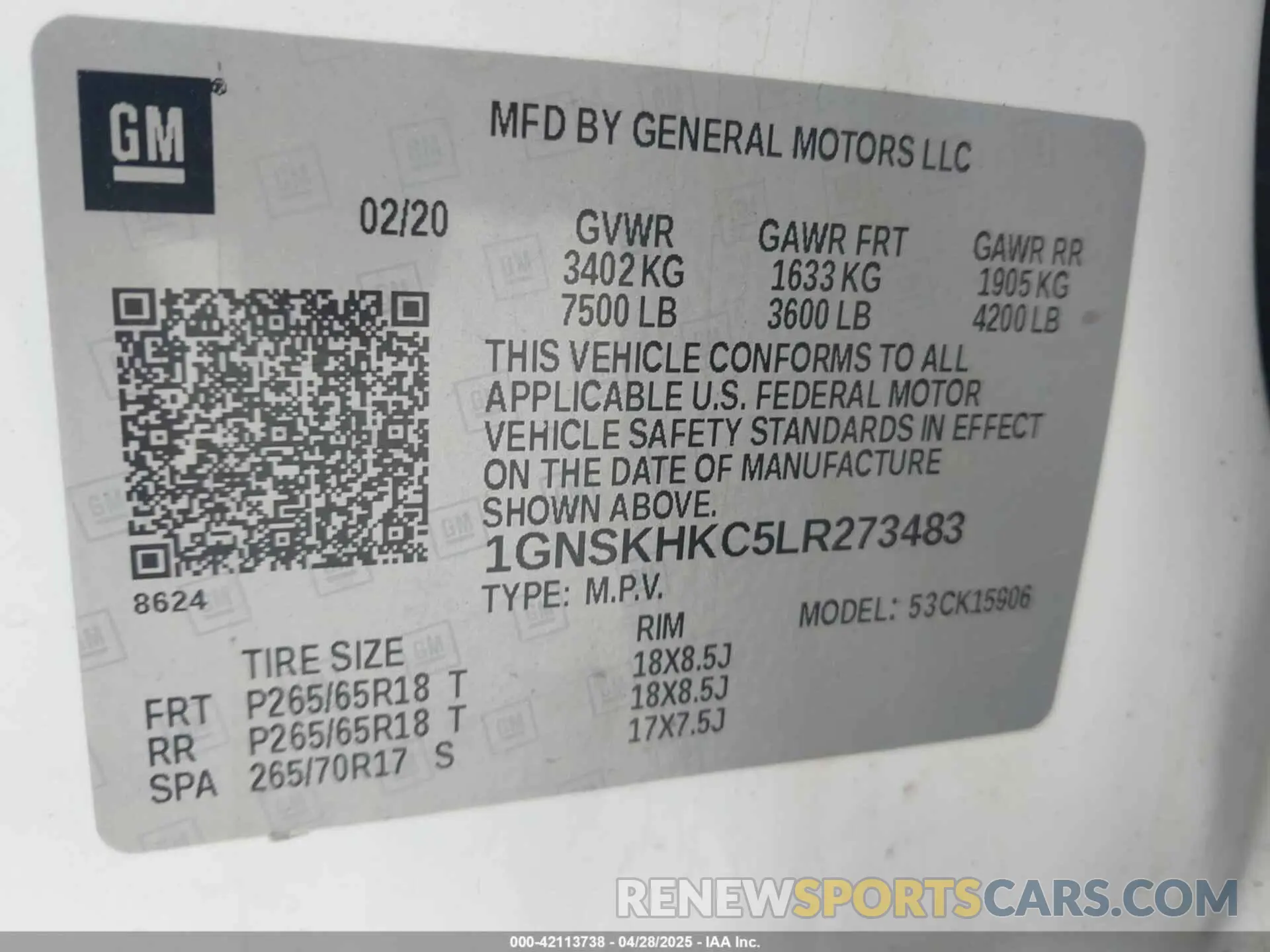 9 fotografías del automóvil dañado 1GNSKHKC5LR273483 CHEVROLET SUBURBAN 2020