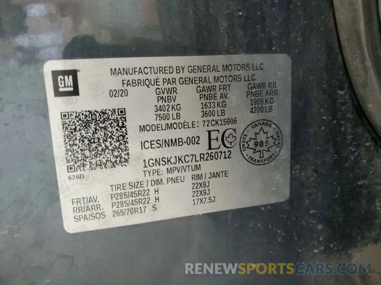 13 fotografías del automóvil dañado 1GNSKJKC7LR260712 CHEVROLET SUBURBAN 2020