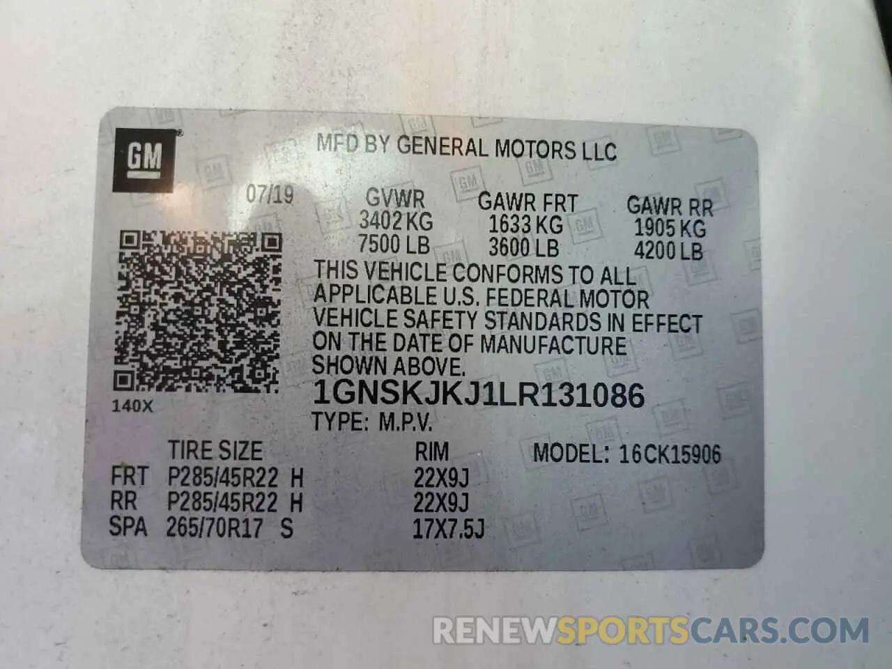 13 fotografías del automóvil dañado 1GNSKJKJ1LR131086 CHEVROLET SUBURBAN 2020