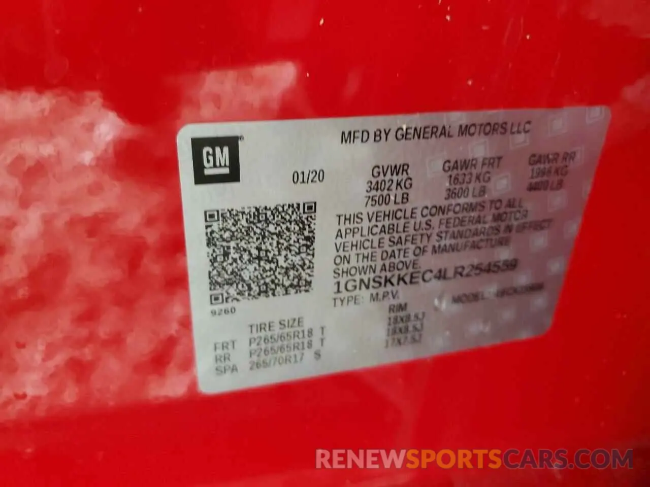 13 fotografías del automóvil dañado 1GNSKKEC4LR254559 CHEVROLET SUBURBAN 2020