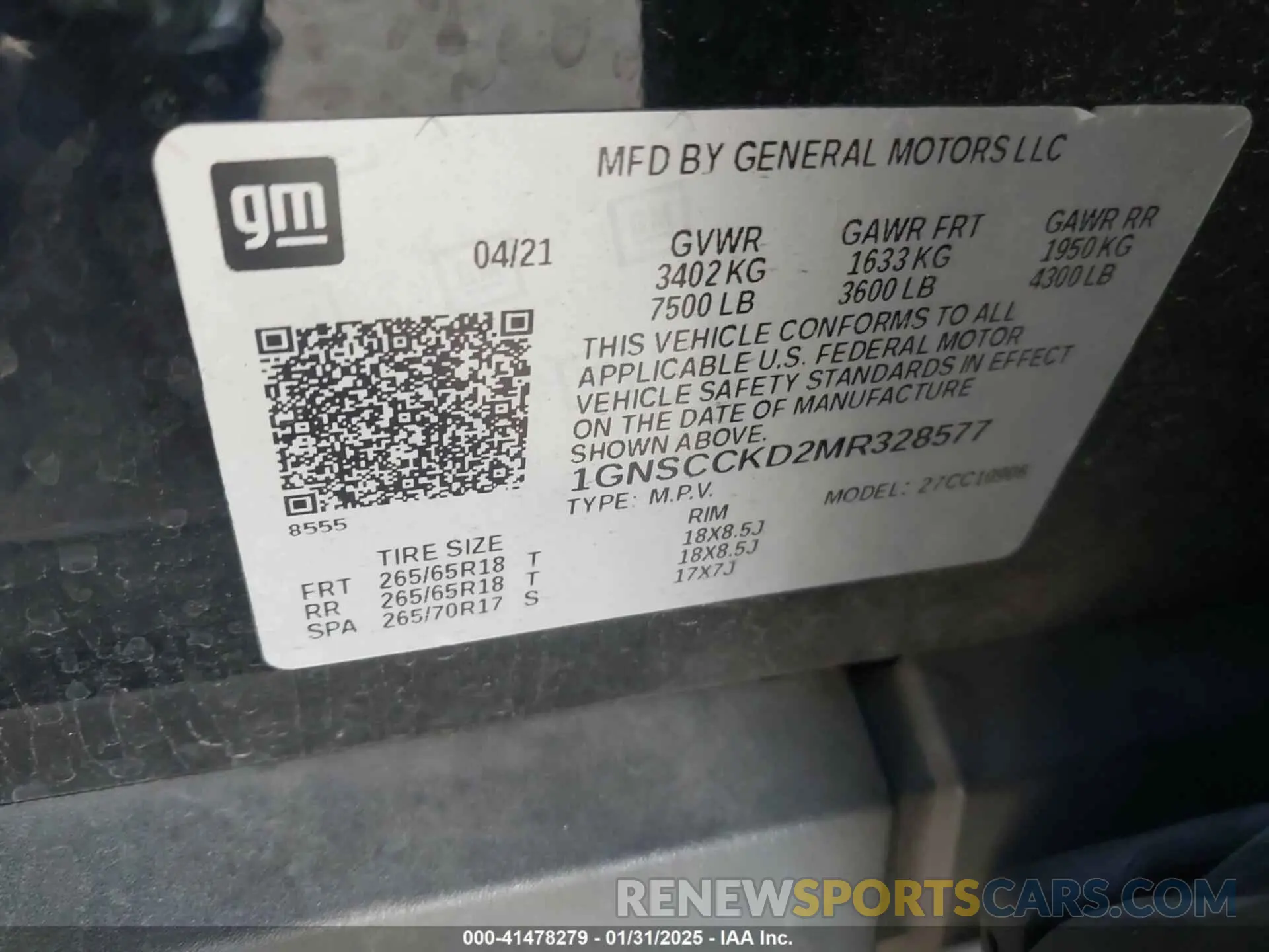 9 fotografías del automóvil dañado 1GNSCCKD2MR328577 CHEVROLET SUBURBAN 2021