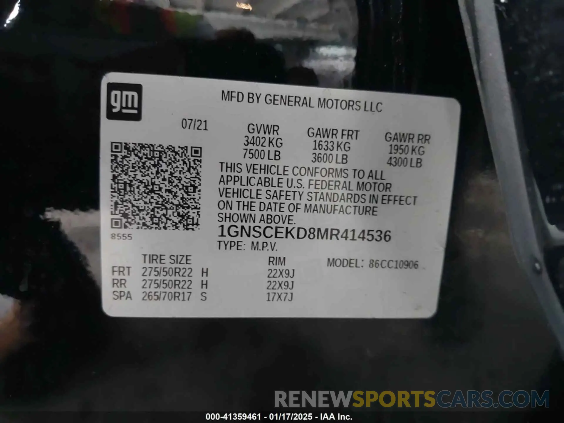 9 fotografías del automóvil dañado 1GNSCEKD8MR414536 CHEVROLET SUBURBAN 2021