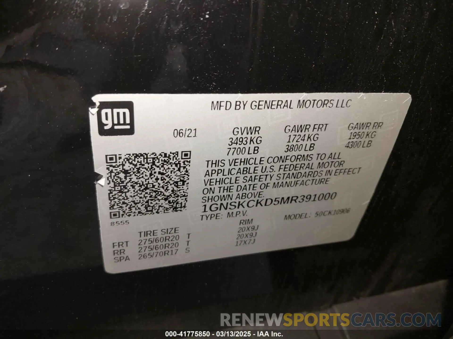 9 fotografías del automóvil dañado 1GNSKCKD5MR391000 CHEVROLET SUBURBAN 2021