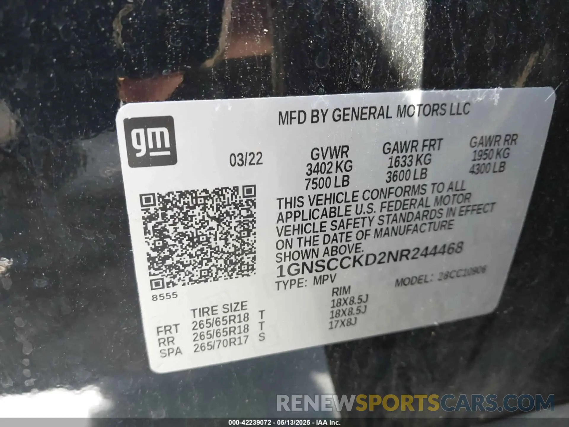 9 fotografías del automóvil dañado 1GNSCCKD2NR244468 CHEVROLET SUBURBAN 2022