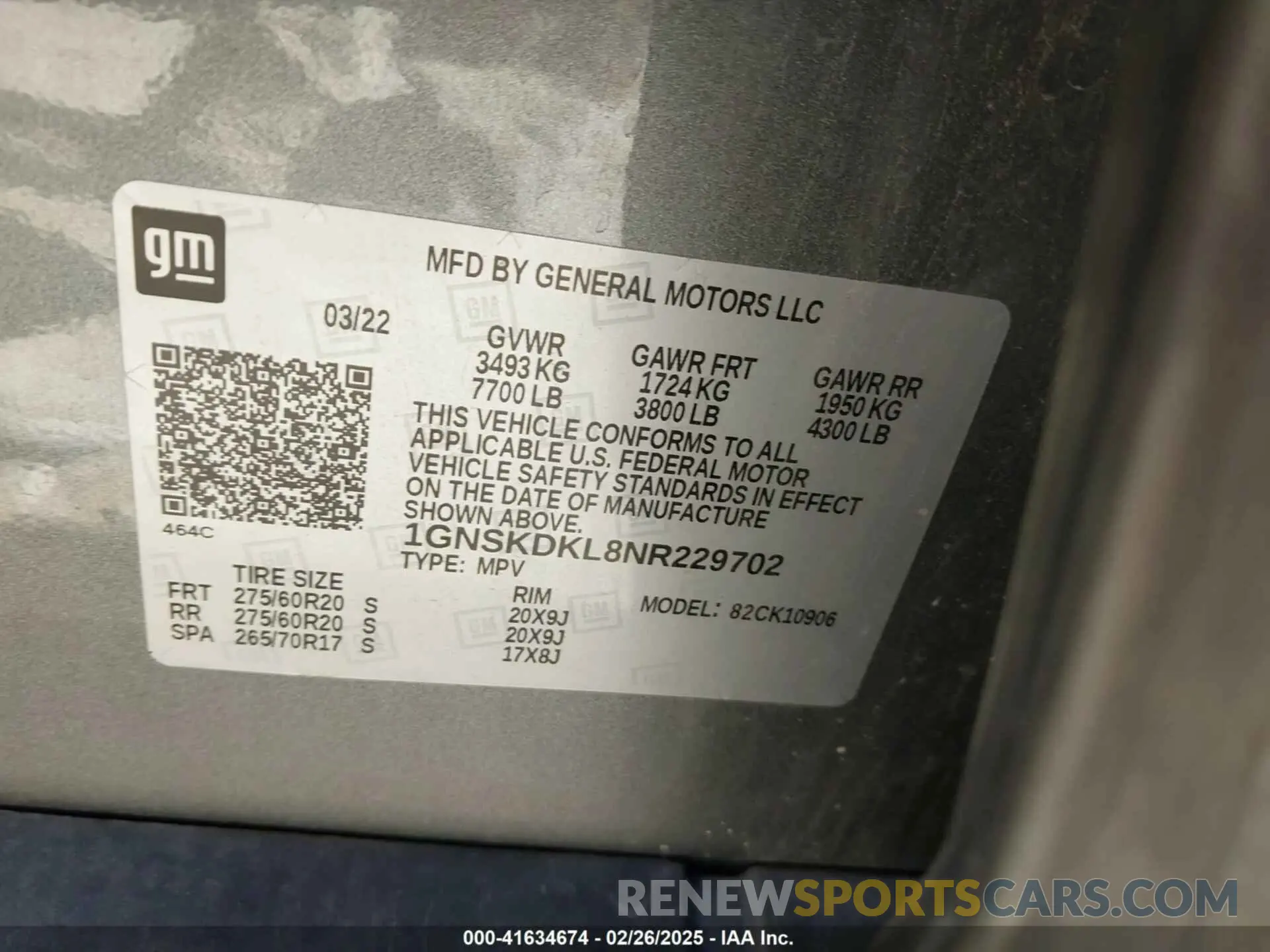 9 fotografías del automóvil dañado 1GNSKDKL8NR229702 CHEVROLET SUBURBAN 2022