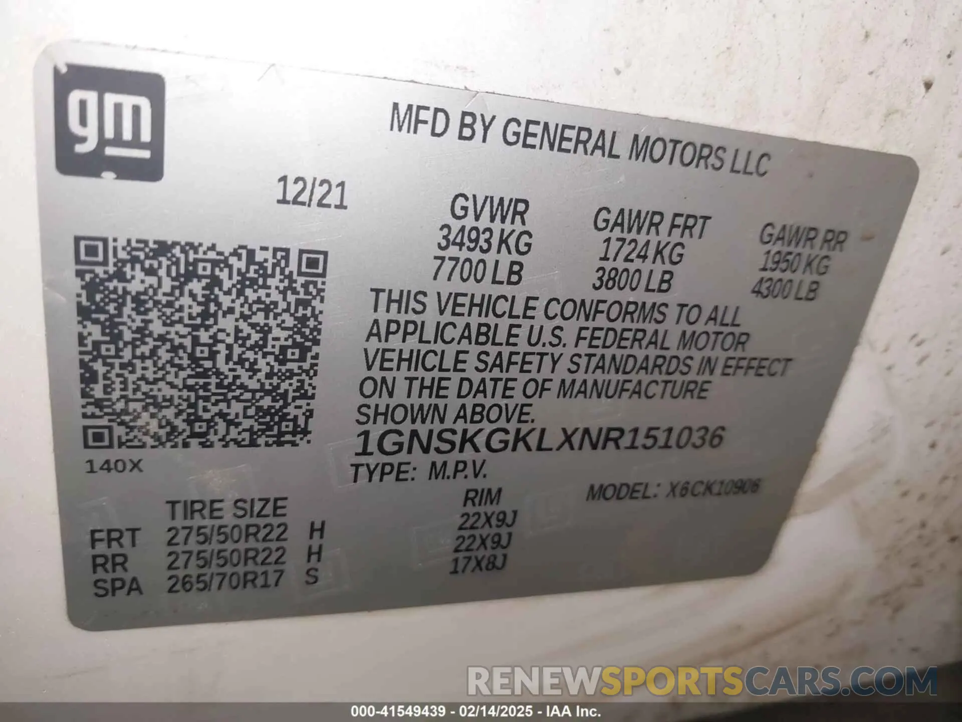 9 fotografías del automóvil dañado 1GNSKGKLXNR151036 CHEVROLET SUBURBAN 2022