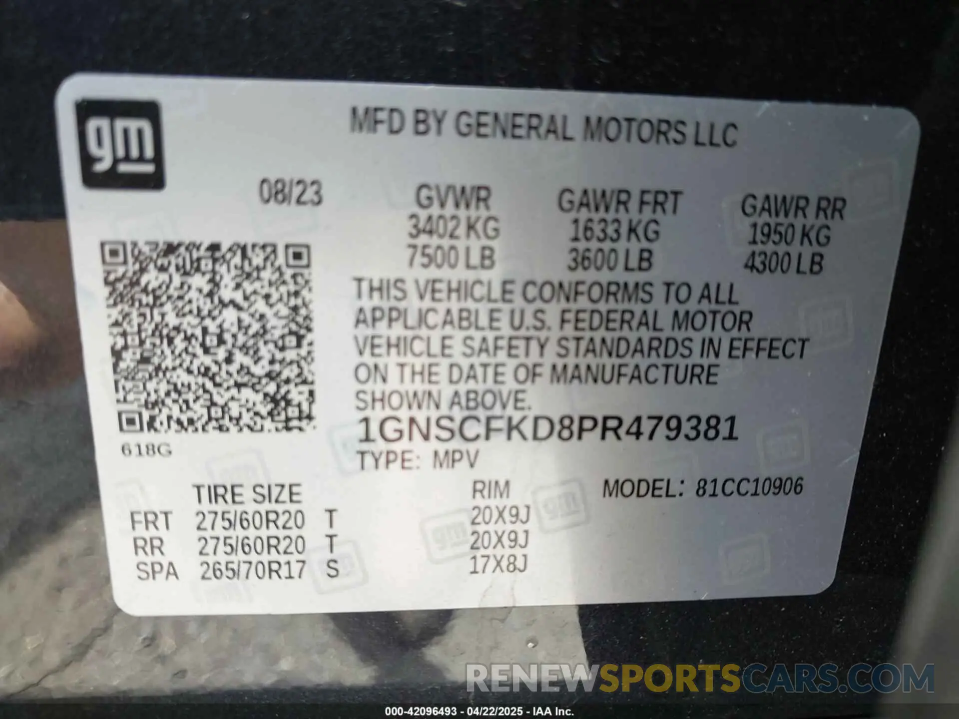 9 fotografías del automóvil dañado 1GNSCFKD8PR479381 CHEVROLET SUBURBAN 2023