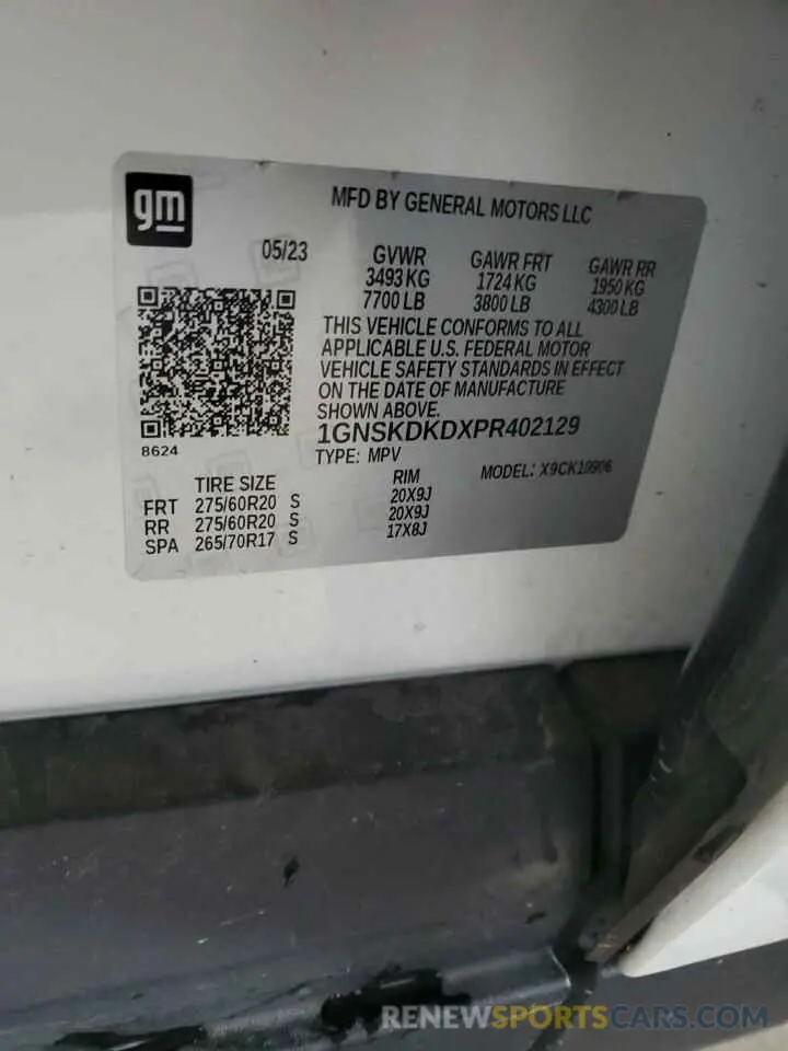 13 fotografías del automóvil dañado 1GNSKDKDXPR402129 CHEVROLET SUBURBAN 2023