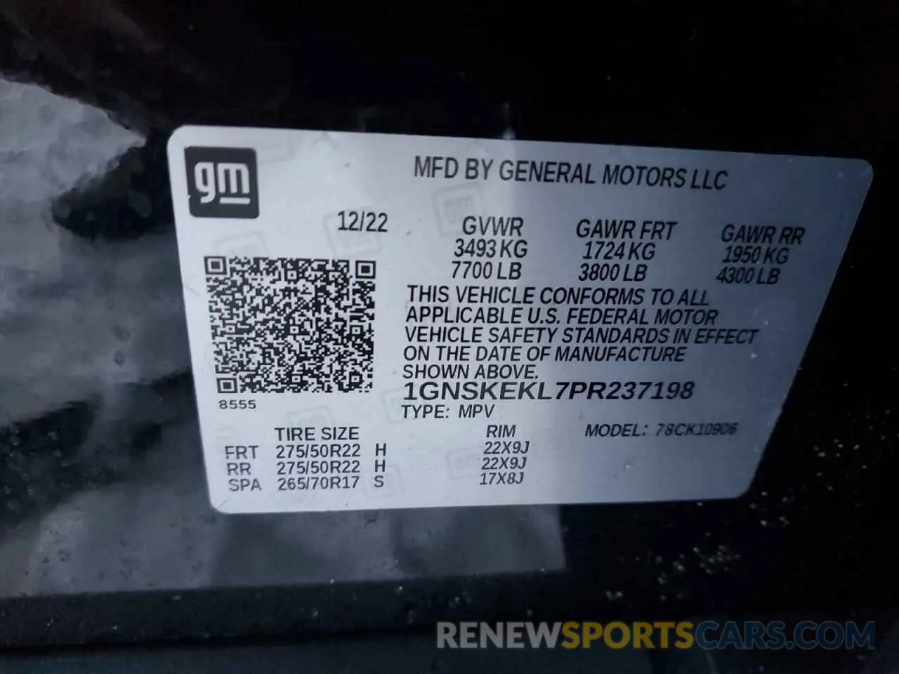 14 fotografías del automóvil dañado 1GNSKEKL7PR237198 CHEVROLET SUBURBAN 2023