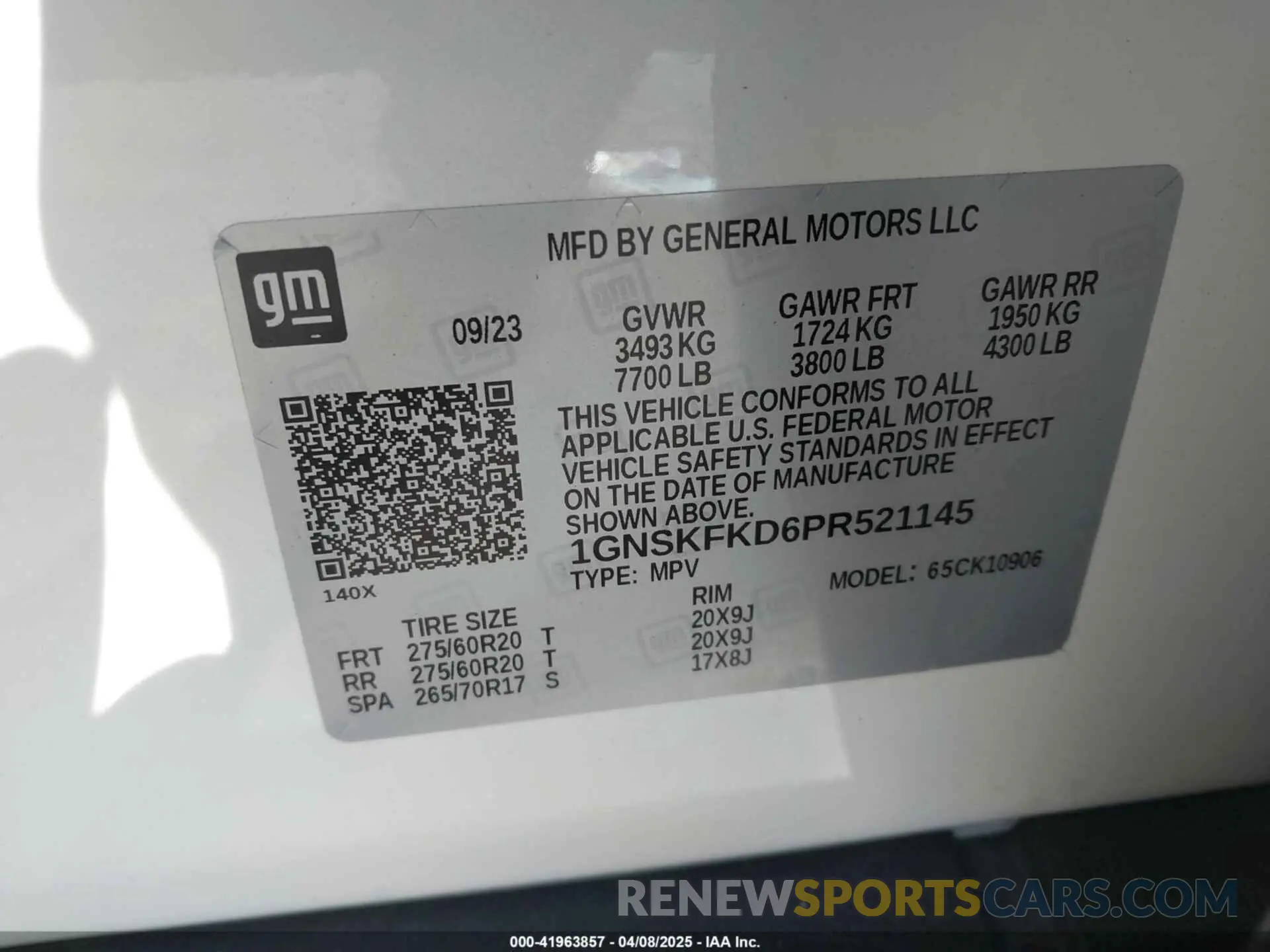 9 fotografías del automóvil dañado 1GNSKFKD6PR521145 CHEVROLET SUBURBAN 2023