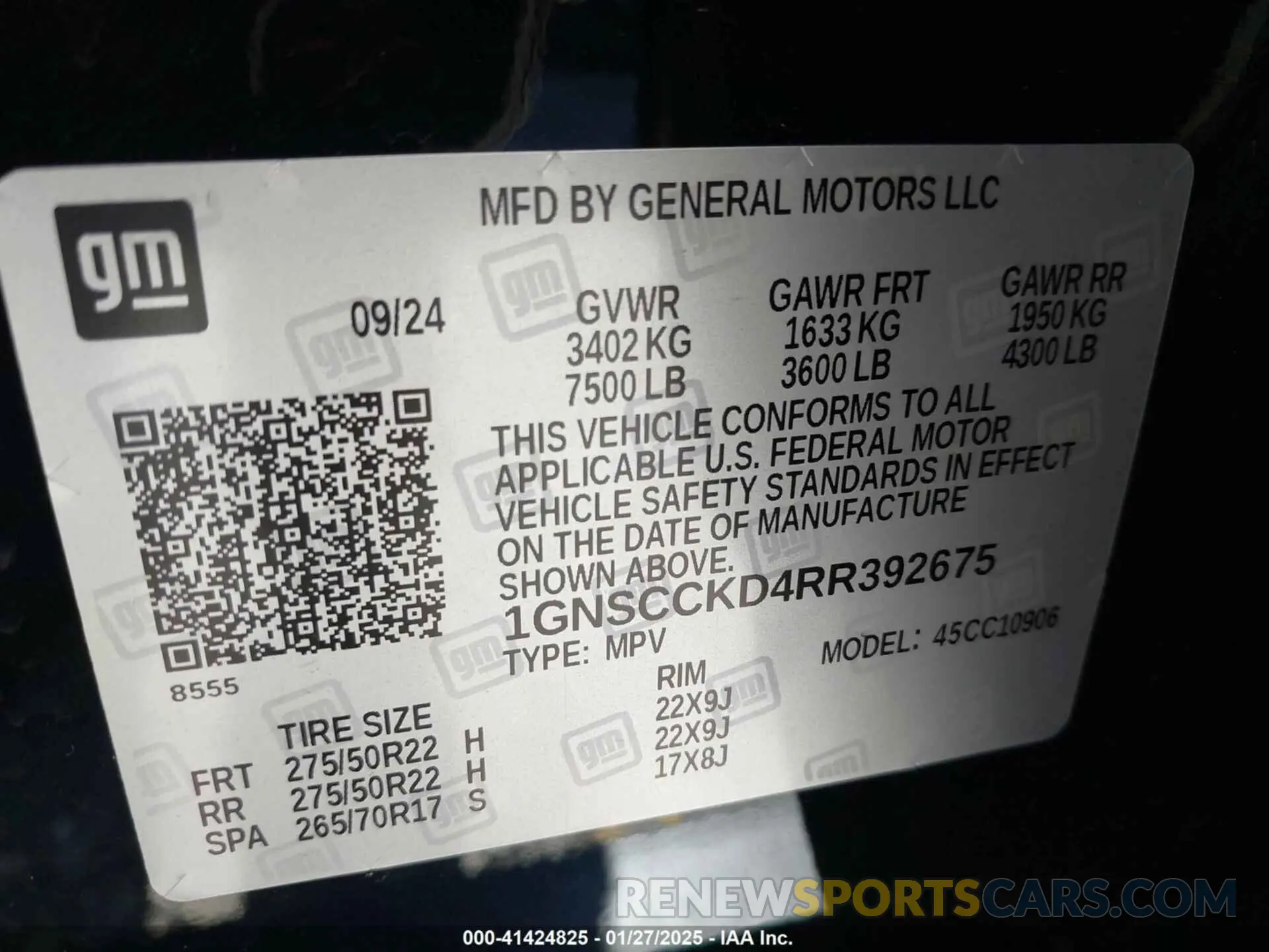 9 fotografías del automóvil dañado 1GNSCCKD4RR392675 CHEVROLET SUBURBAN 2024