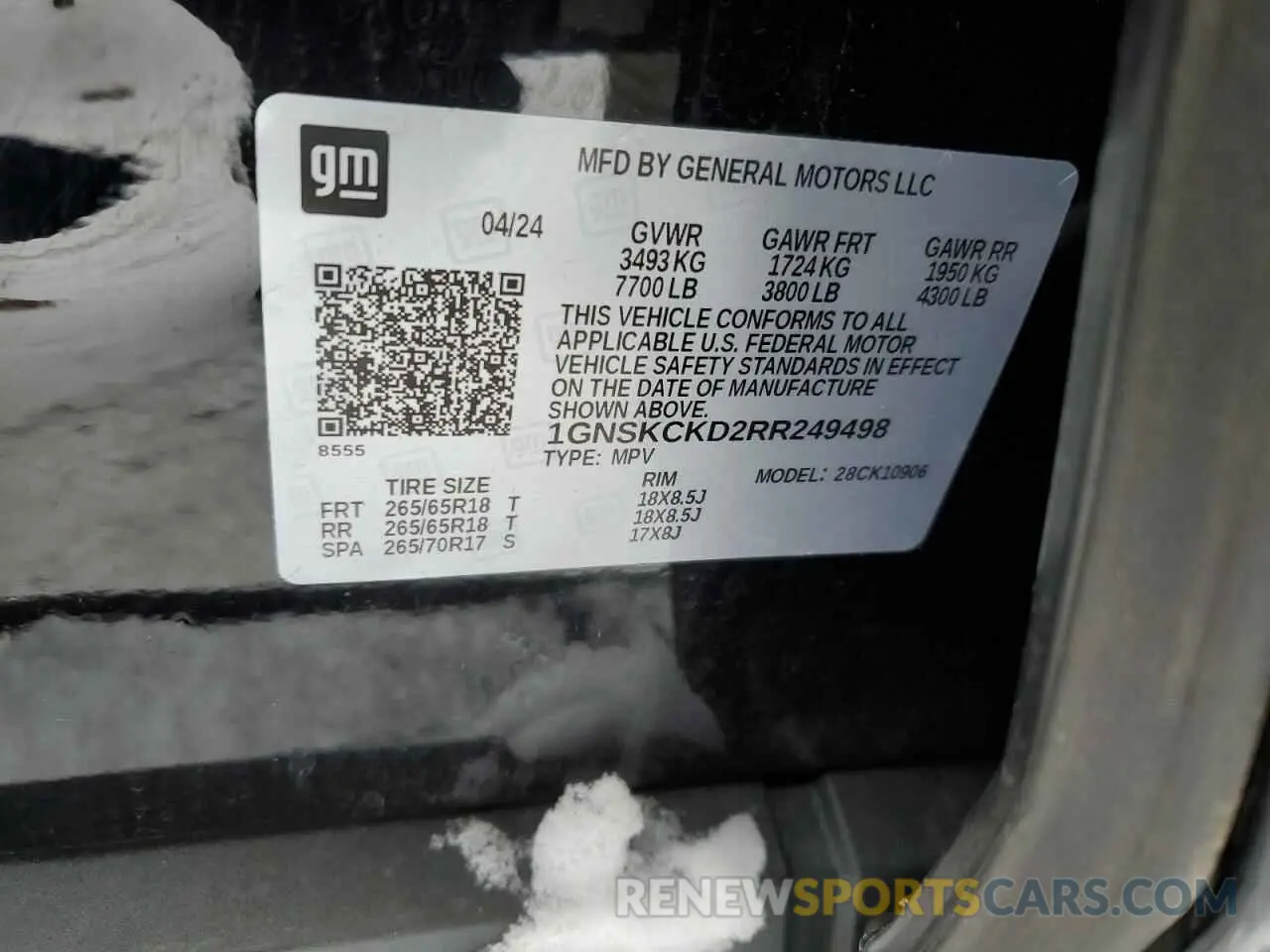 14 fotografías del automóvil dañado 1GNSKCKD2RR249498 CHEVROLET SUBURBAN 2024