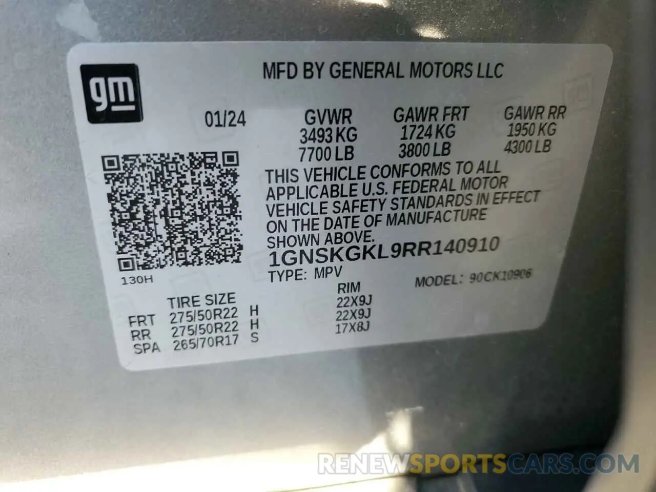 13 fotografías del automóvil dañado 1GNSKGKL9RR140910 CHEVROLET SUBURBAN 2024