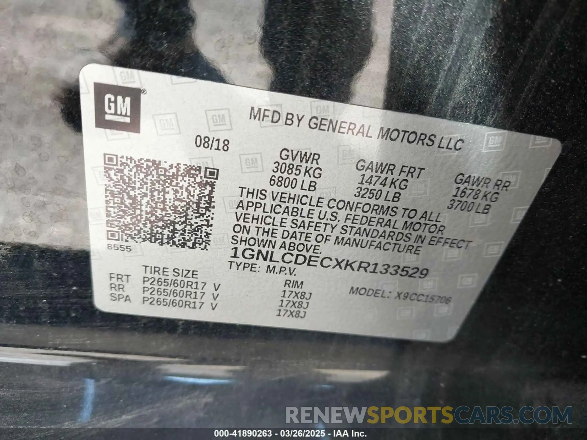 9 fotografías del automóvil dañado 1GNLCDECXKR133529 CHEVROLET TAHOE 2019