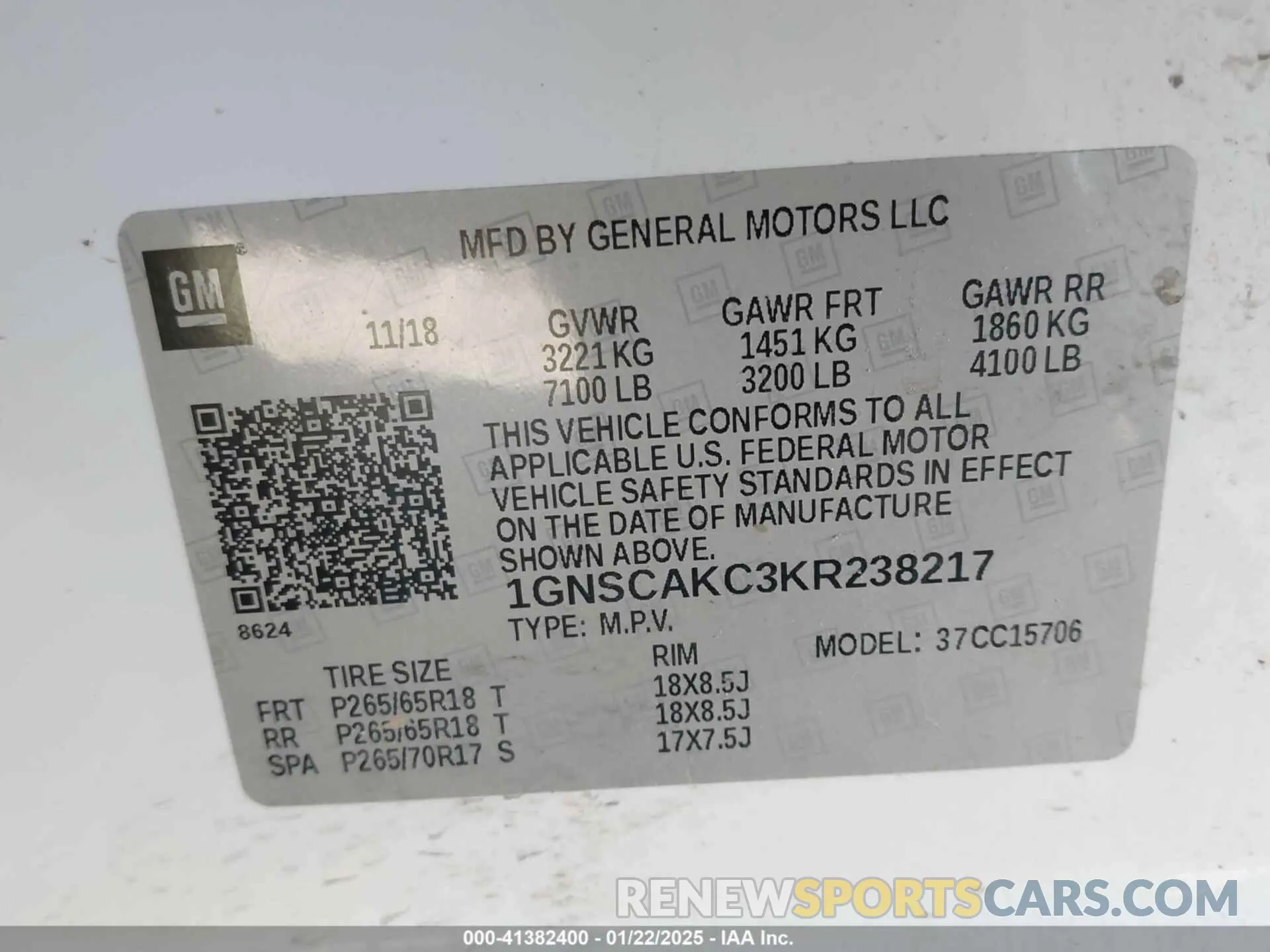 9 fotografías del automóvil dañado 1GNSCAKC3KR238217 CHEVROLET TAHOE 2019
