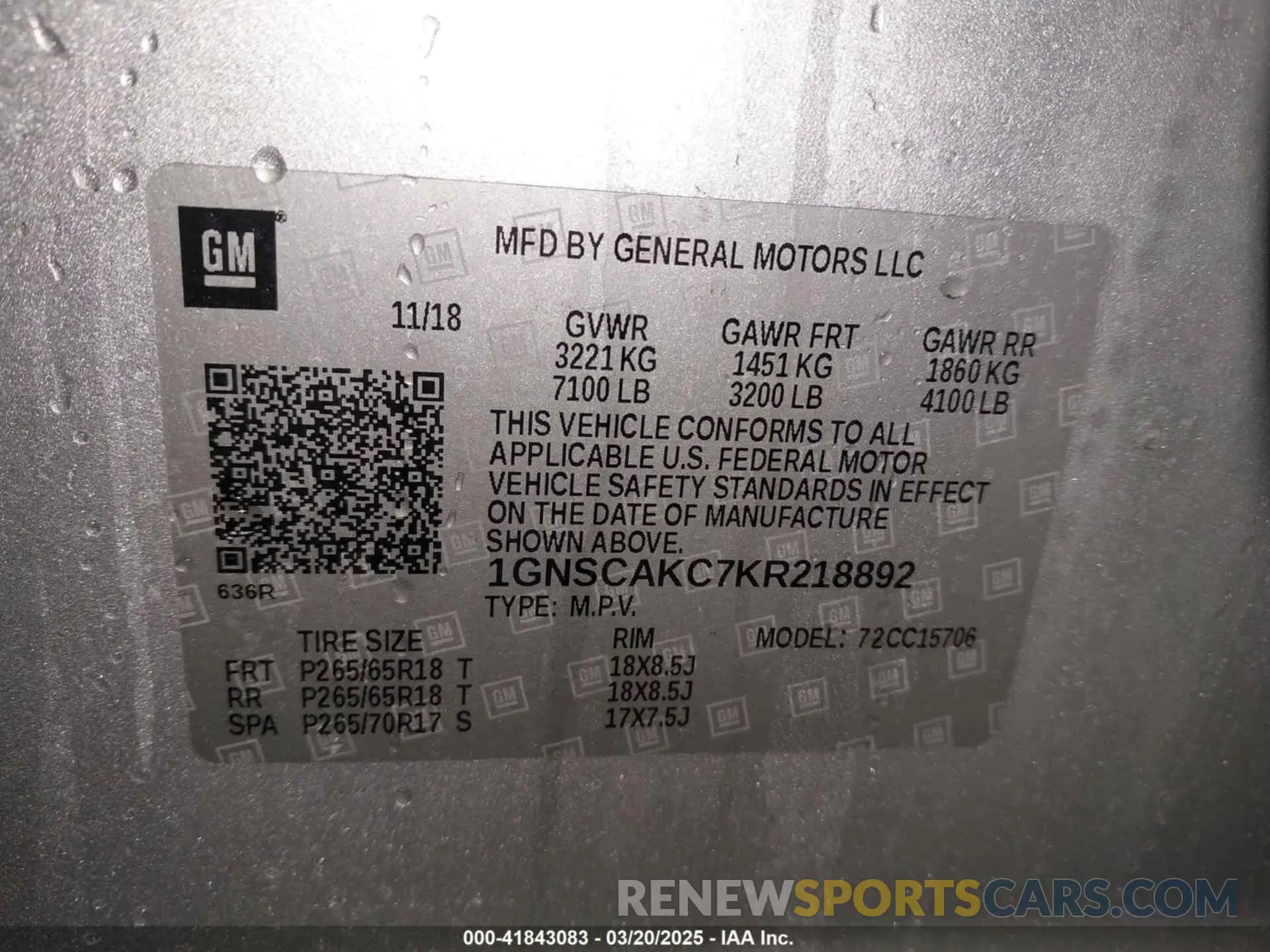 9 fotografías del automóvil dañado 1GNSCAKC7KR218892 CHEVROLET TAHOE 2019