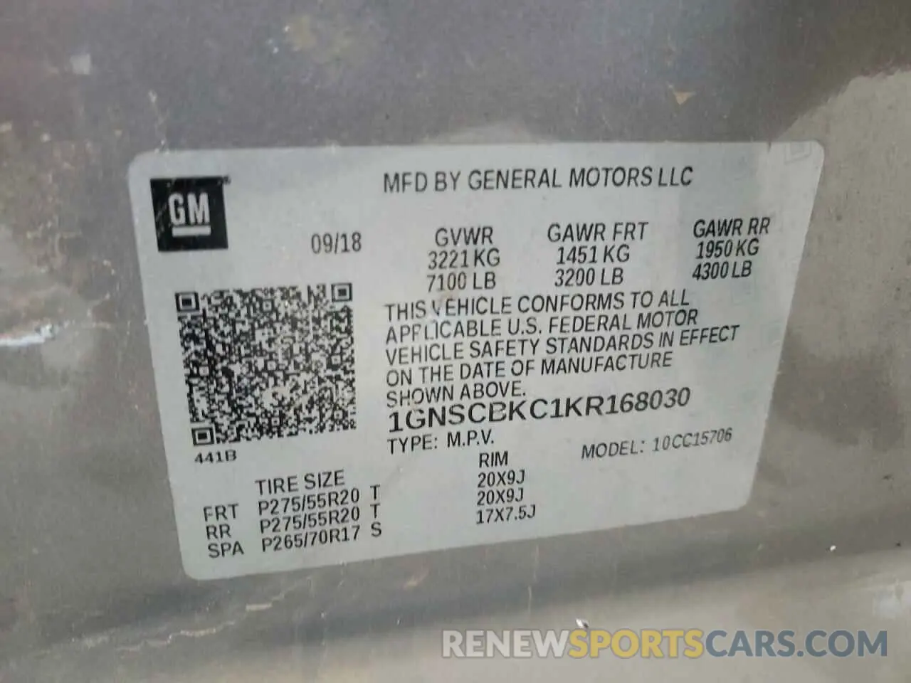 13 fotografías del automóvil dañado 1GNSCBKC1KR168030 CHEVROLET TAHOE 2019